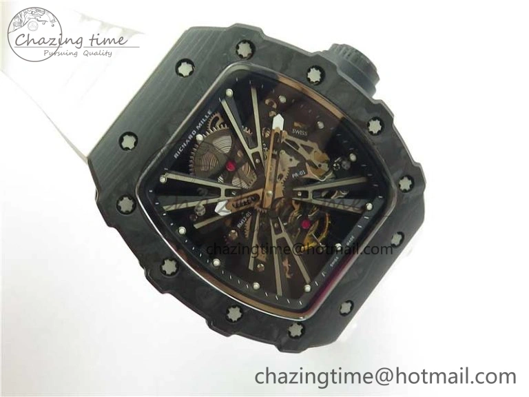SmartChoice RM12 Real Tourbillon KVF Best Edition Skeleton Dial on White Rubber Strap 9397
