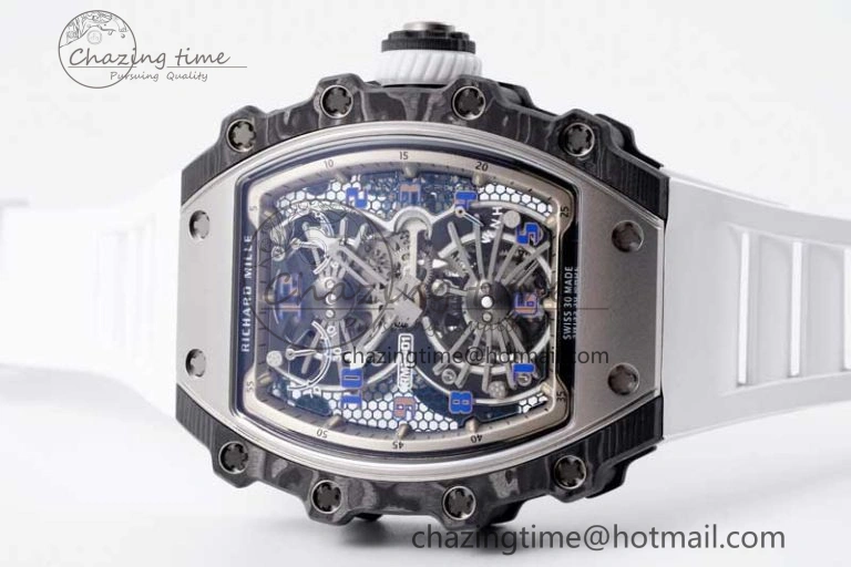 RM21-01 SS Tourbillon RMF Best Edition Skeleton Dial on White Rubber Strap Cozy 9387