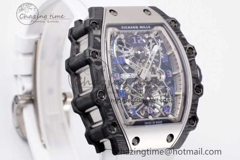 RM21-01 SS Tourbillon RMF Best Edition Skeleton Dial on White Rubber Strap Cozy 9387