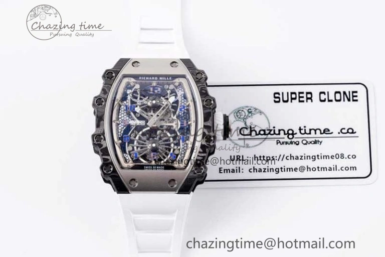 RM21-01 SS Tourbillon RMF Best Edition Skeleton Dial on White Rubber Strap Cozy 9387