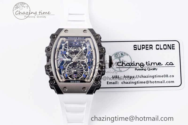 RM21-01 SS Tourbillon RMF Best Edition Skeleton Dial on White Rubber Strap Cozy 9387