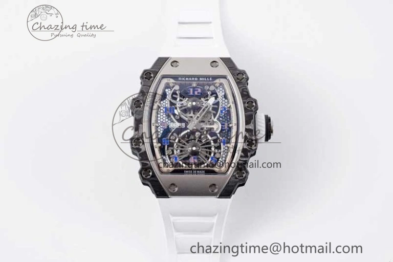 RM21-01 SS Tourbillon RMF Best Edition Skeleton Dial on White Rubber Strap Cozy 9387