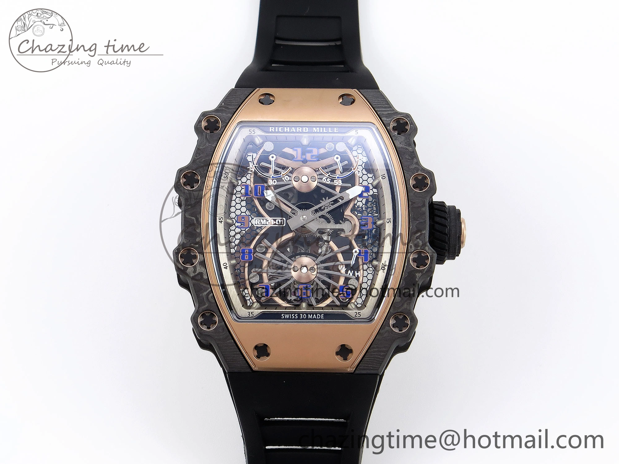 RM21-01 Tourbillon NTPT RMF Best Edition RG Bezel Skeleton Dial on Black Rubber Strap Trendsetting 9318