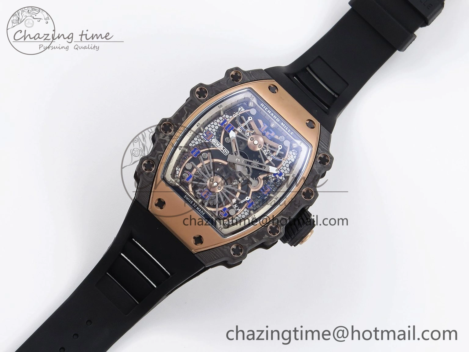 RM21-01 Tourbillon NTPT RMF Best Edition RG Bezel Skeleton Dial on Black Rubber Strap Trendsetting 9318