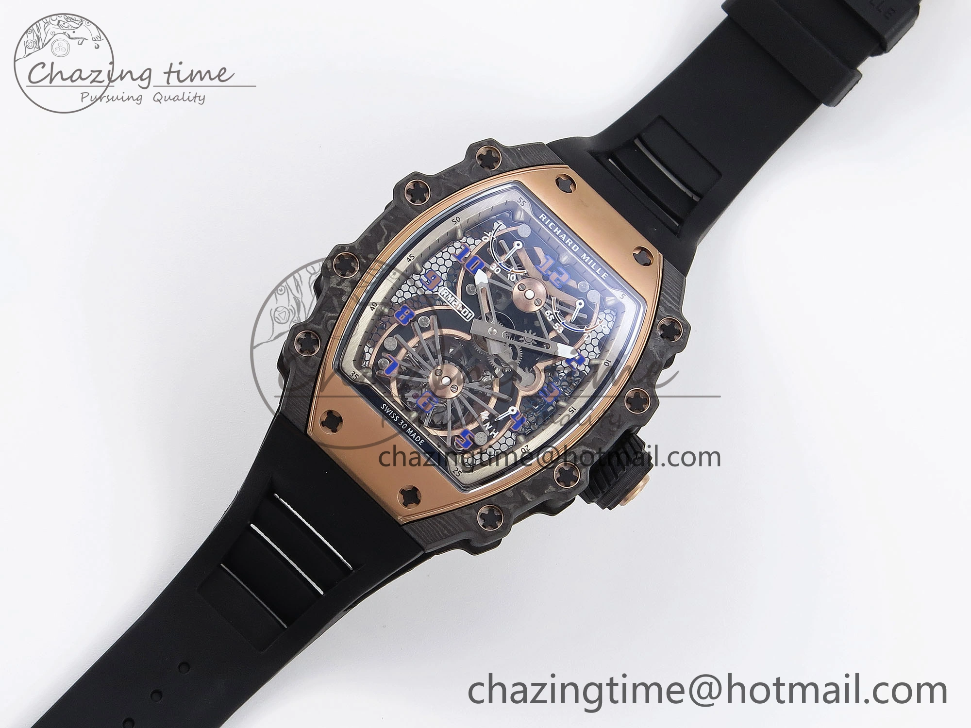 RM21-01 Tourbillon NTPT RMF Best Edition RG Bezel Skeleton Dial on Black Rubber Strap Trendsetting 9318