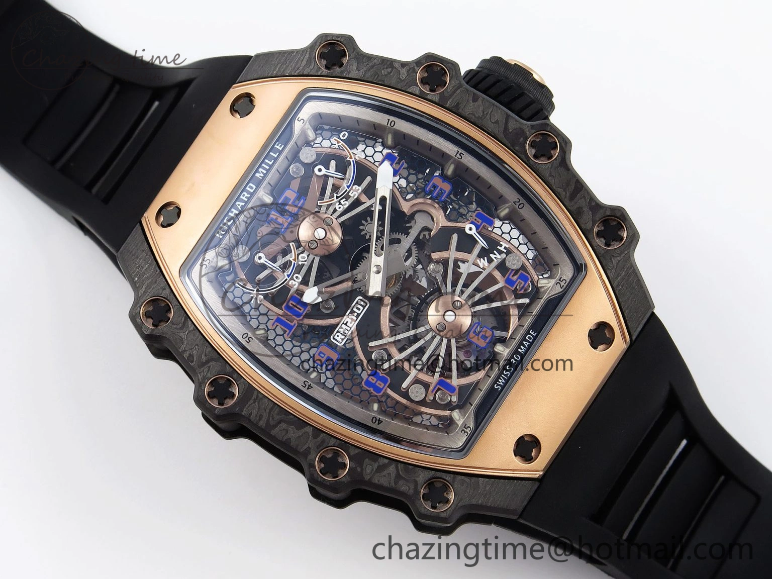 RM21-01 Tourbillon NTPT RMF Best Edition RG Bezel Skeleton Dial on Black Rubber Strap Trendsetting 9318