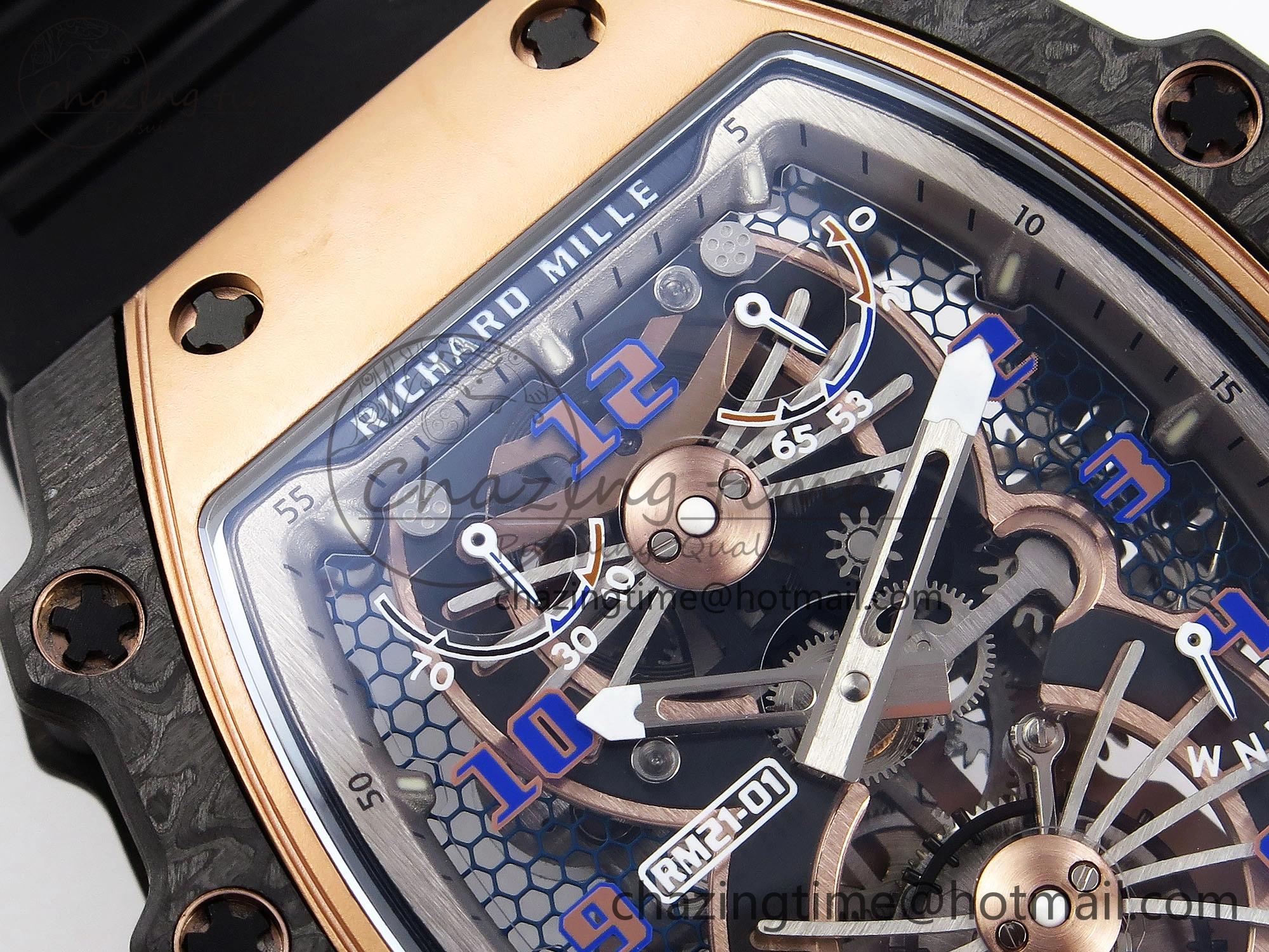 RM21-01 Tourbillon NTPT RMF Best Edition RG Bezel Skeleton Dial on Black Rubber Strap Trendsetting 9318