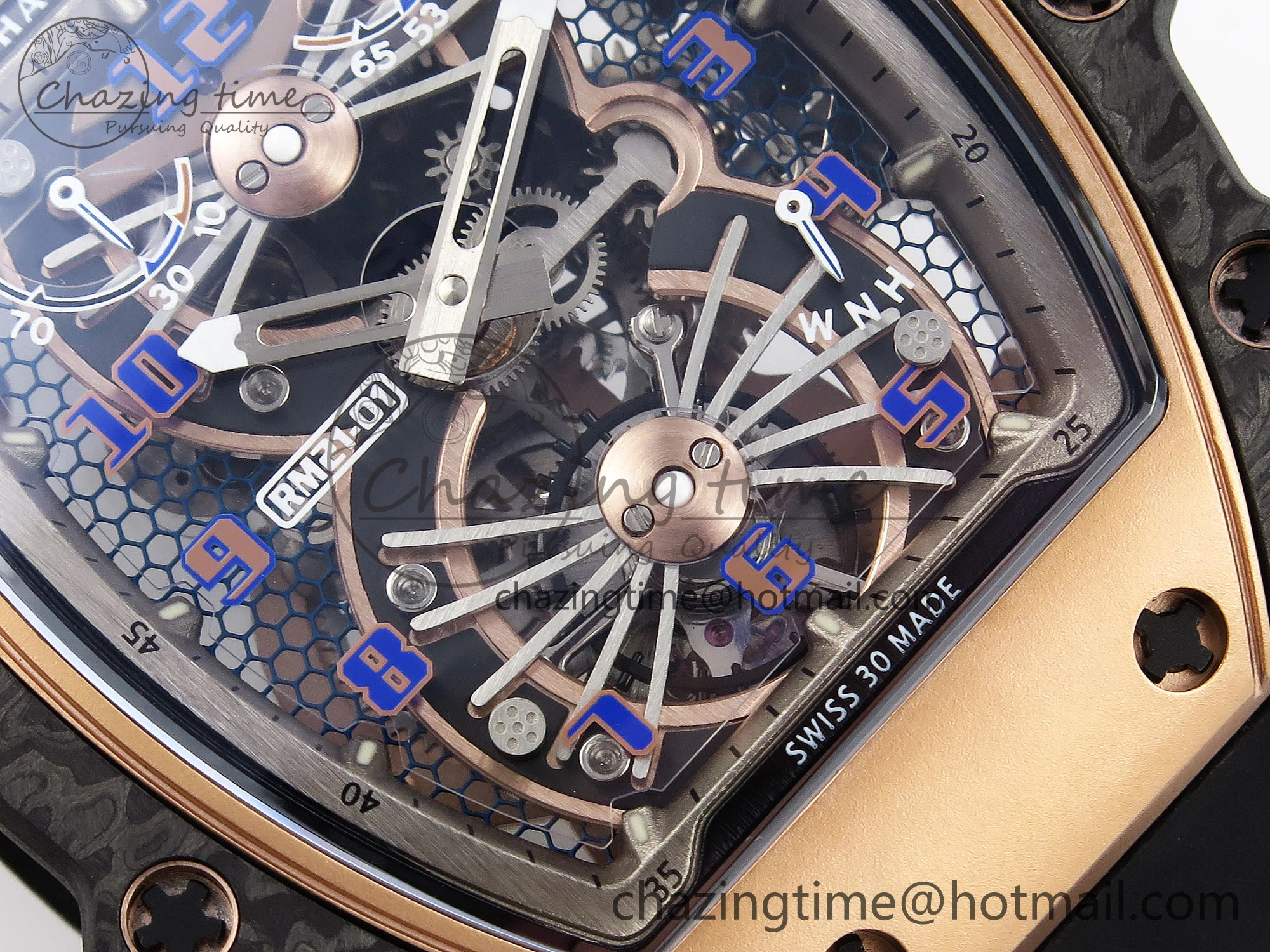 RM21-01 Tourbillon NTPT RMF Best Edition RG Bezel Skeleton Dial on Black Rubber Strap Trendsetting 9318