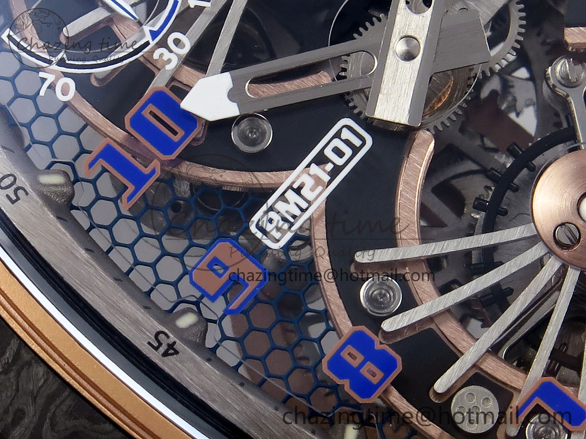 RM21-01 Tourbillon NTPT RMF Best Edition RG Bezel Skeleton Dial on Black Rubber Strap Trendsetting 9318
