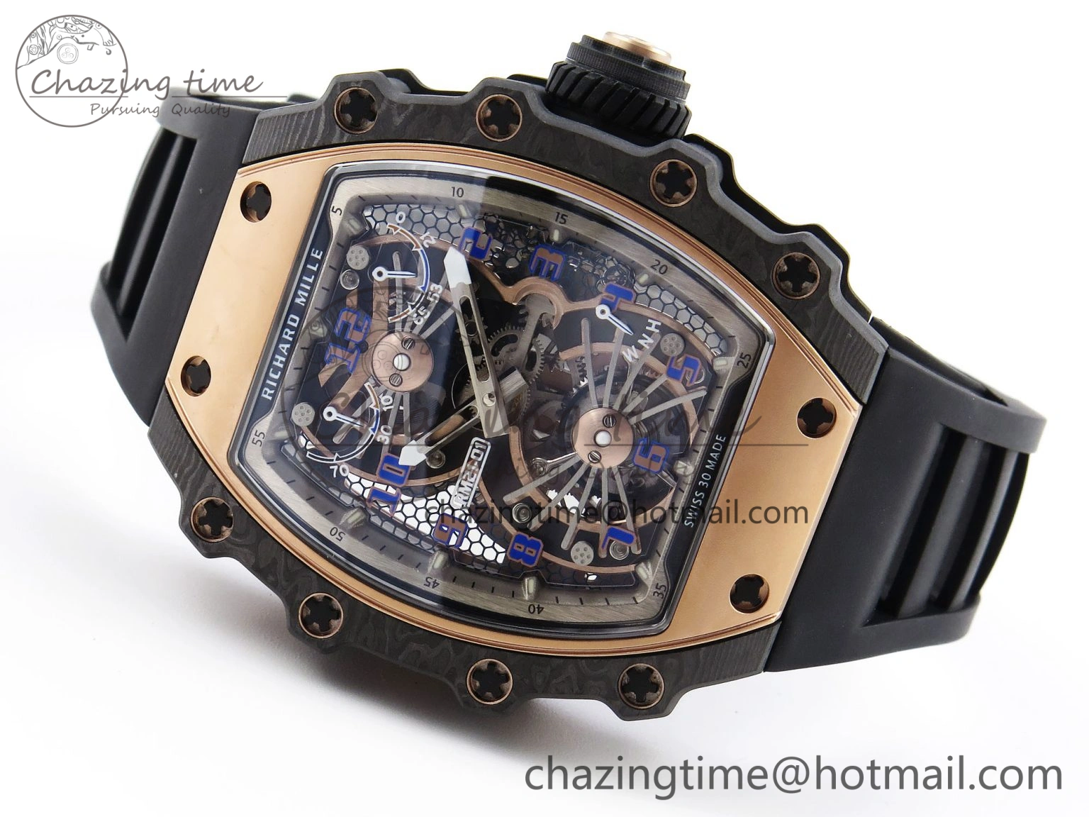 RM21-01 Tourbillon NTPT RMF Best Edition RG Bezel Skeleton Dial on Black Rubber Strap Trendsetting 9318