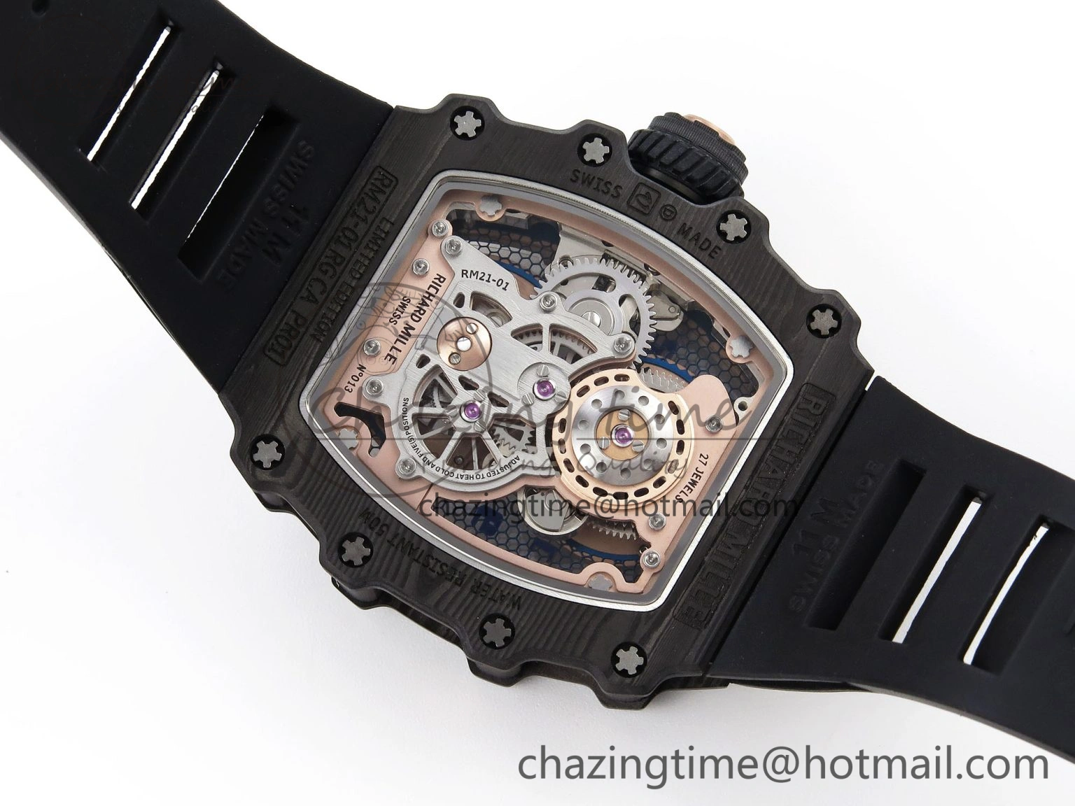 RM21-01 Tourbillon NTPT RMF Best Edition RG Bezel Skeleton Dial on Black Rubber Strap Trendsetting 9318