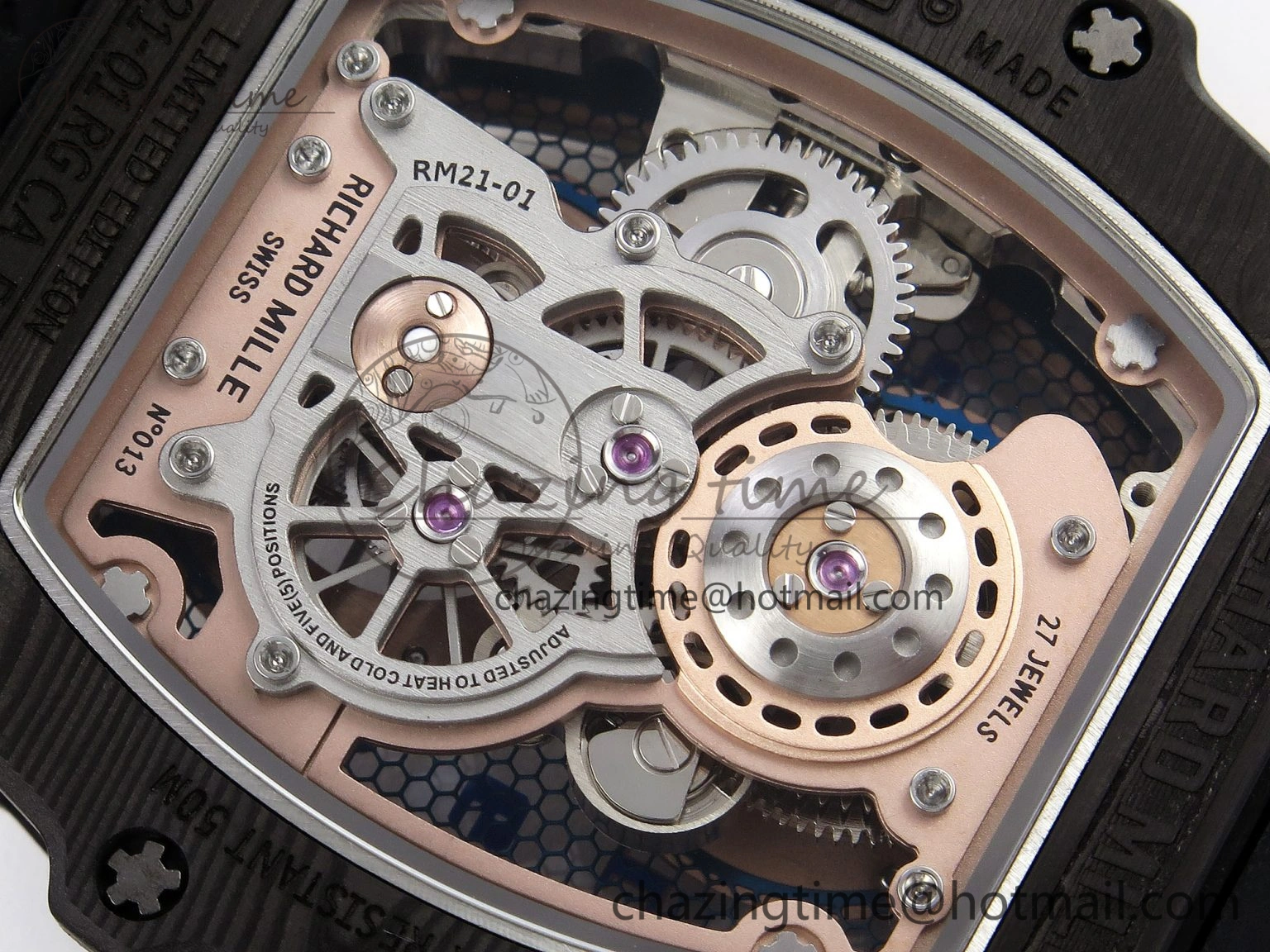 RM21-01 Tourbillon NTPT RMF Best Edition RG Bezel Skeleton Dial on Black Rubber Strap Trendsetting 9318