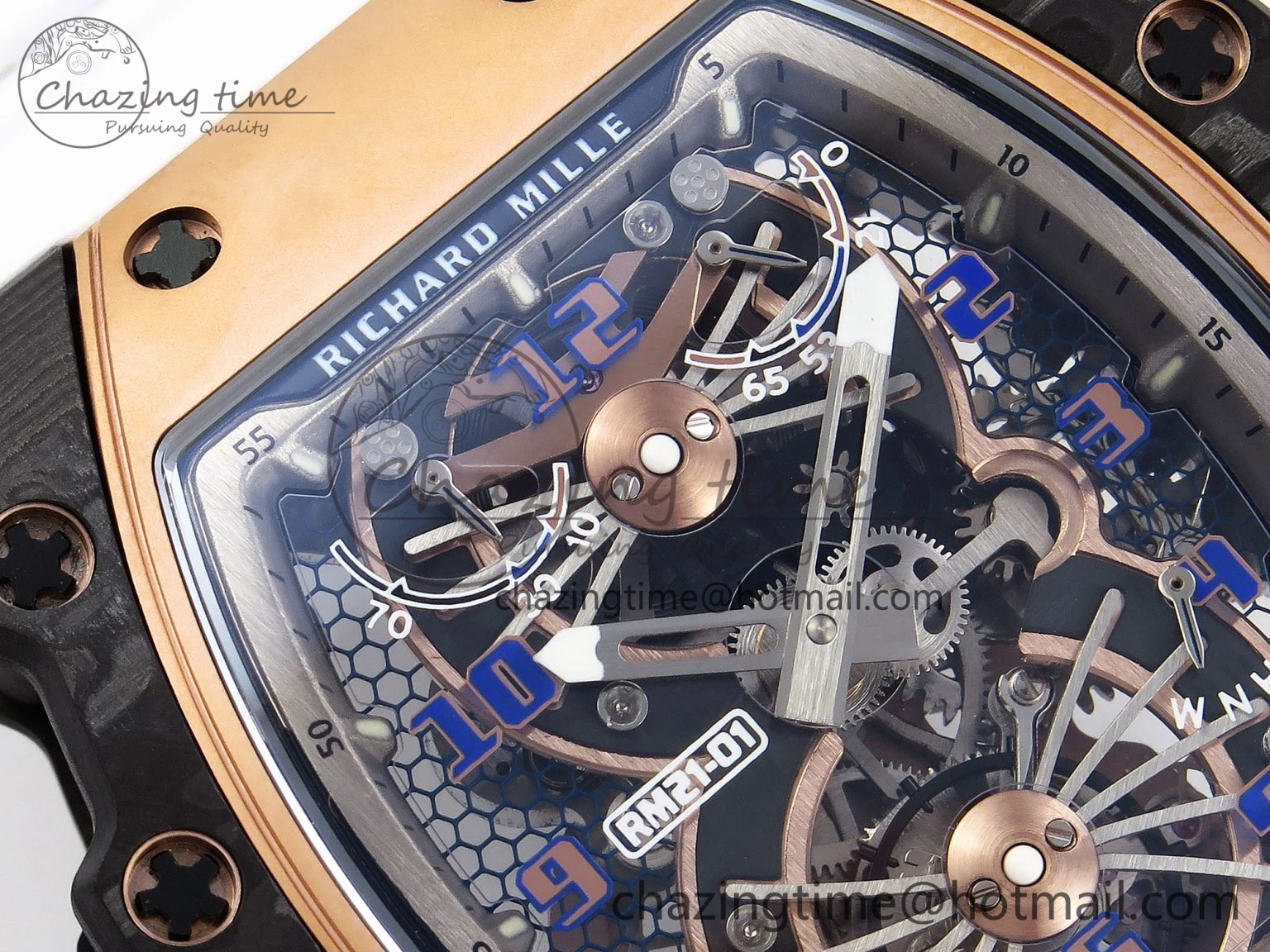 Durable RM21-01 Tourbillon NTPT RMF Best Edition RG Bezel Skeleton Dial on White Rubber Strap 9320