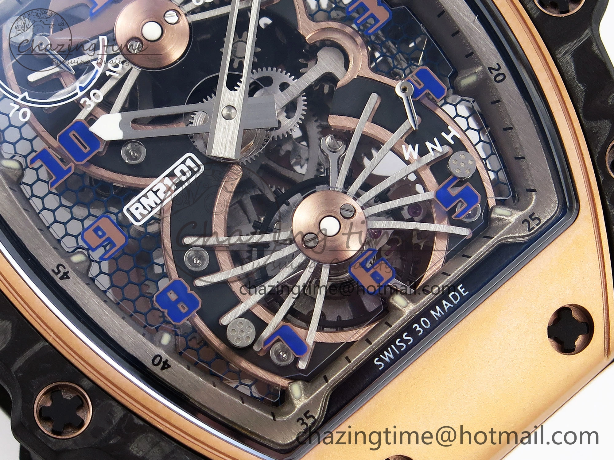 Durable RM21-01 Tourbillon NTPT RMF Best Edition RG Bezel Skeleton Dial on White Rubber Strap 9320