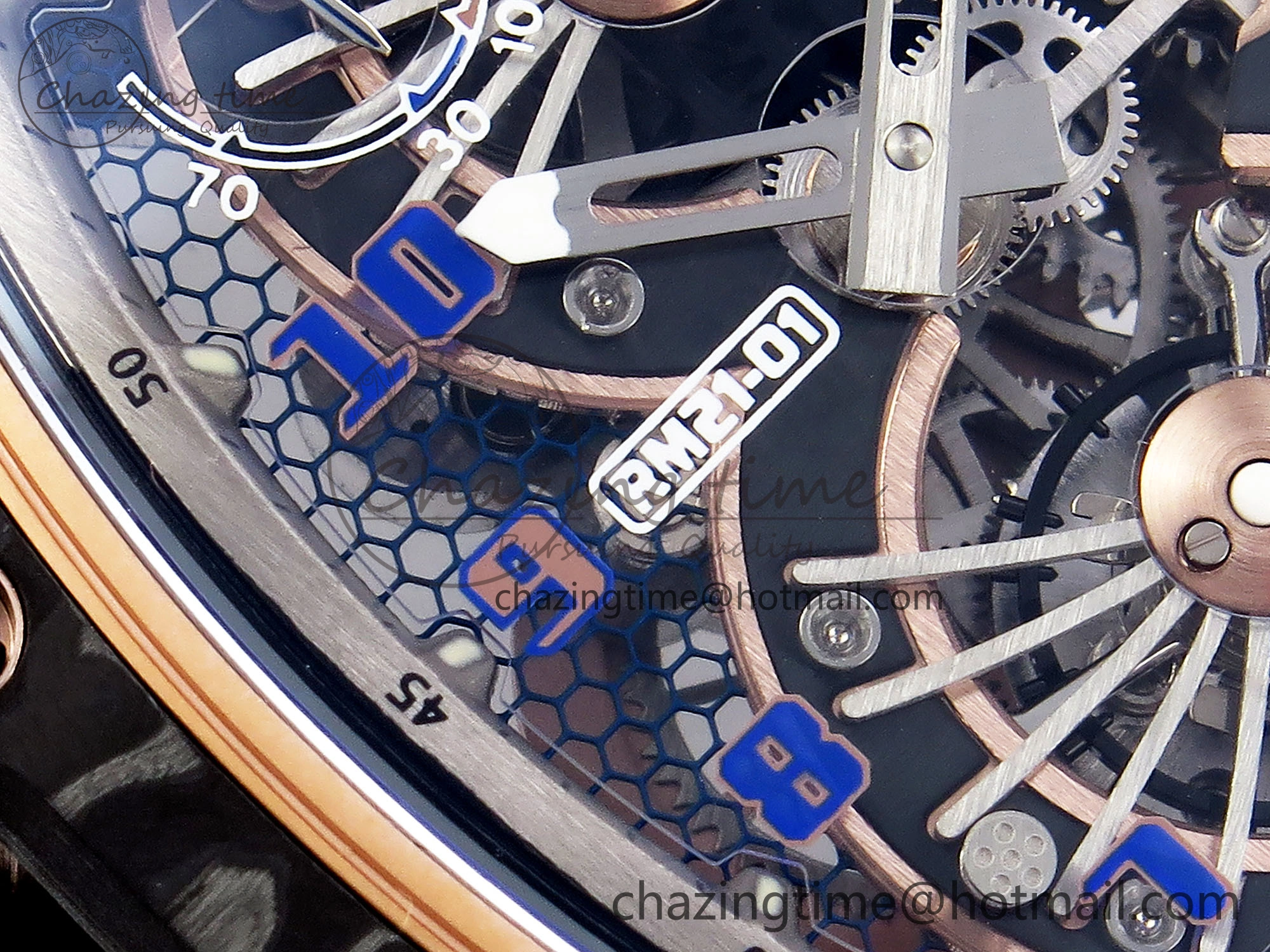 Durable RM21-01 Tourbillon NTPT RMF Best Edition RG Bezel Skeleton Dial on White Rubber Strap 9320