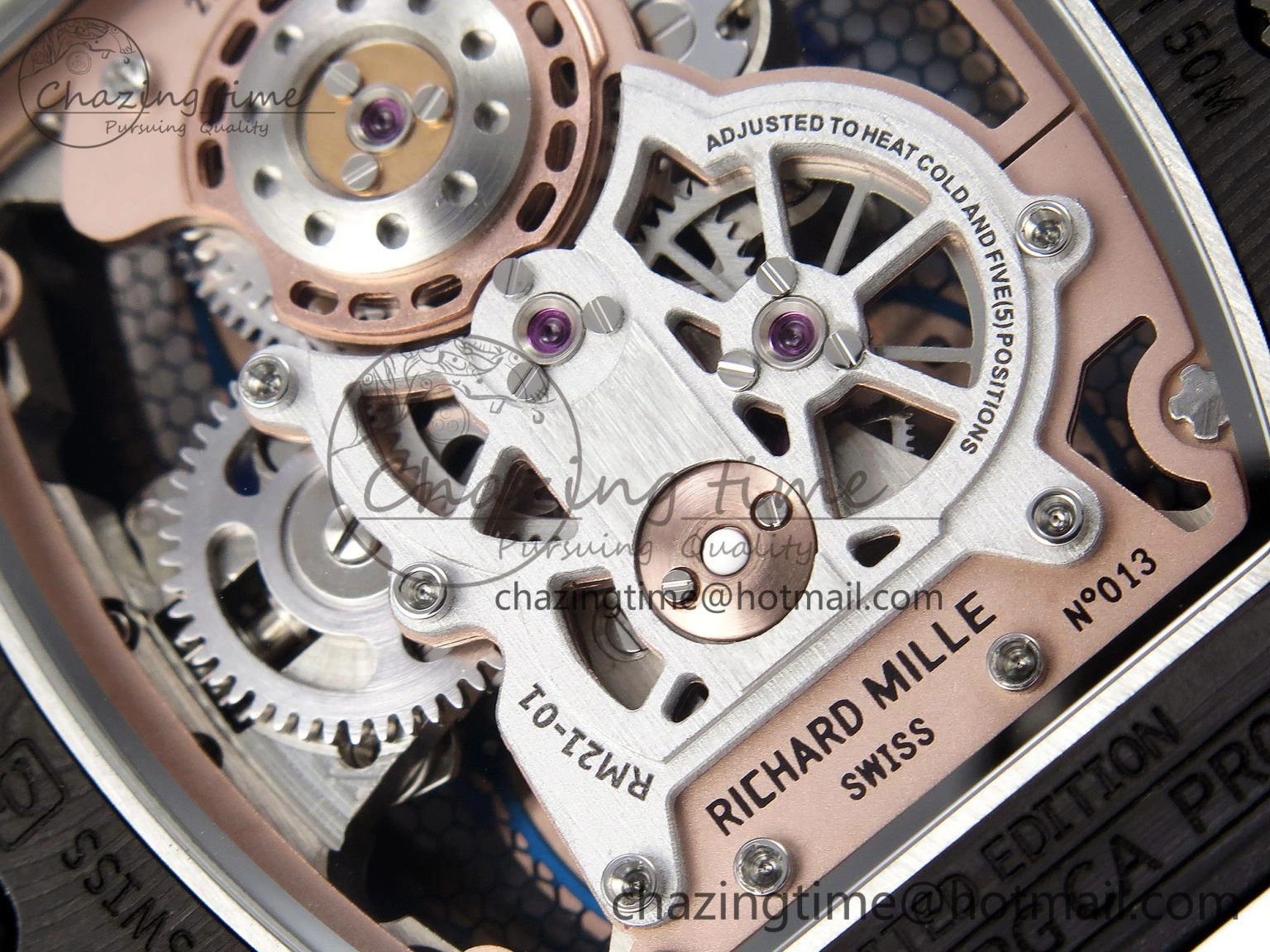 Durable RM21-01 Tourbillon NTPT RMF Best Edition RG Bezel Skeleton Dial on White Rubber Strap 9320