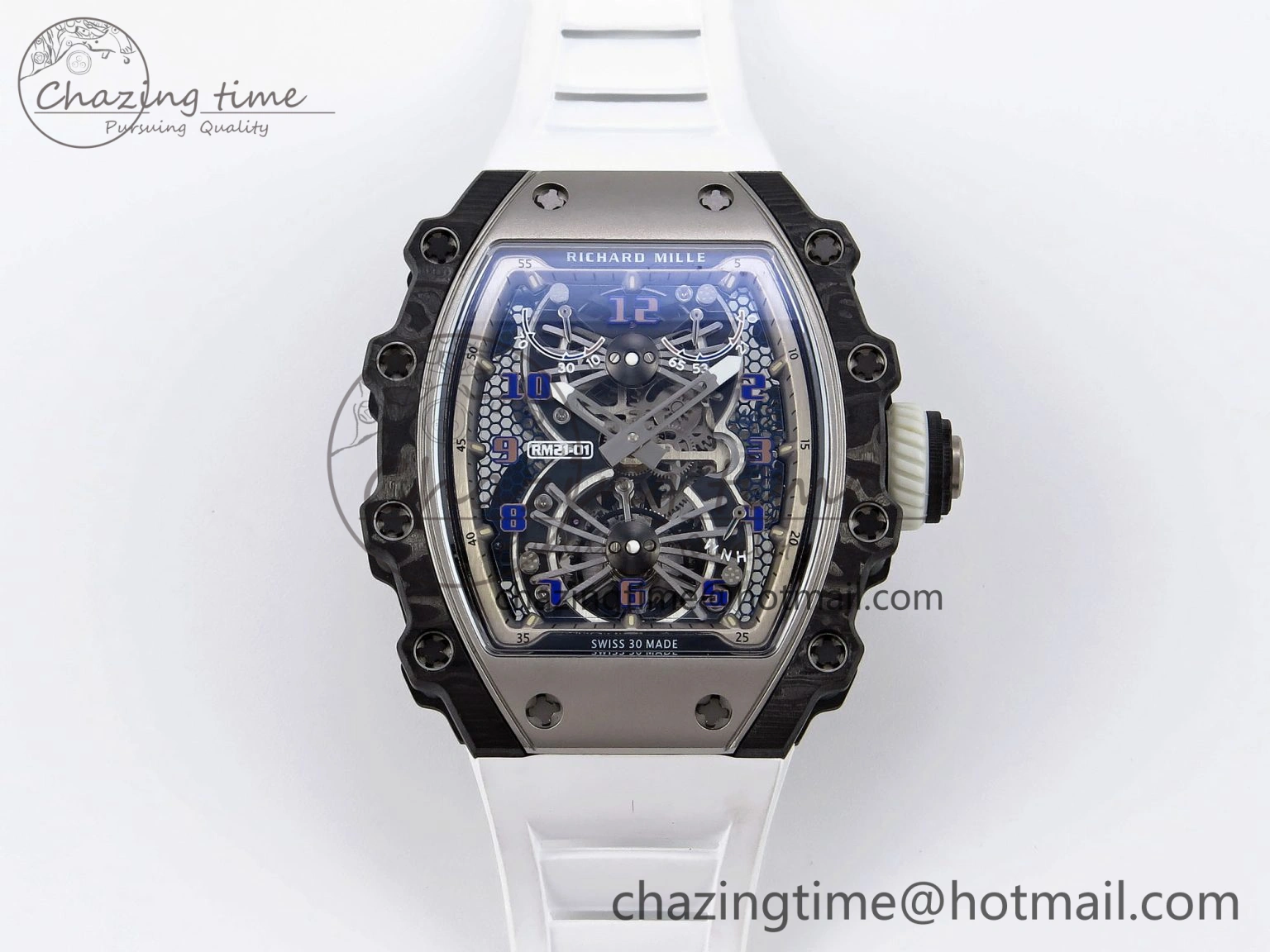 RM21-01 Tourbillon NTPT RMF Best Edition Skeleton Dial on White Rubber Strap Tailored 9322