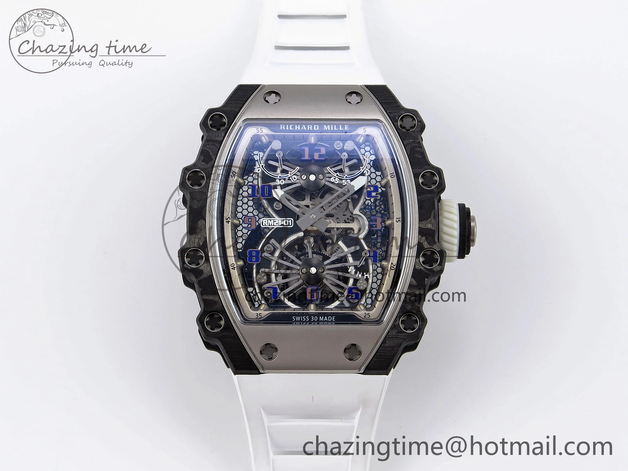RM21-01 Tourbillon NTPT RMF Best Edition Skeleton Dial on White Rubber Strap Tailored 9322