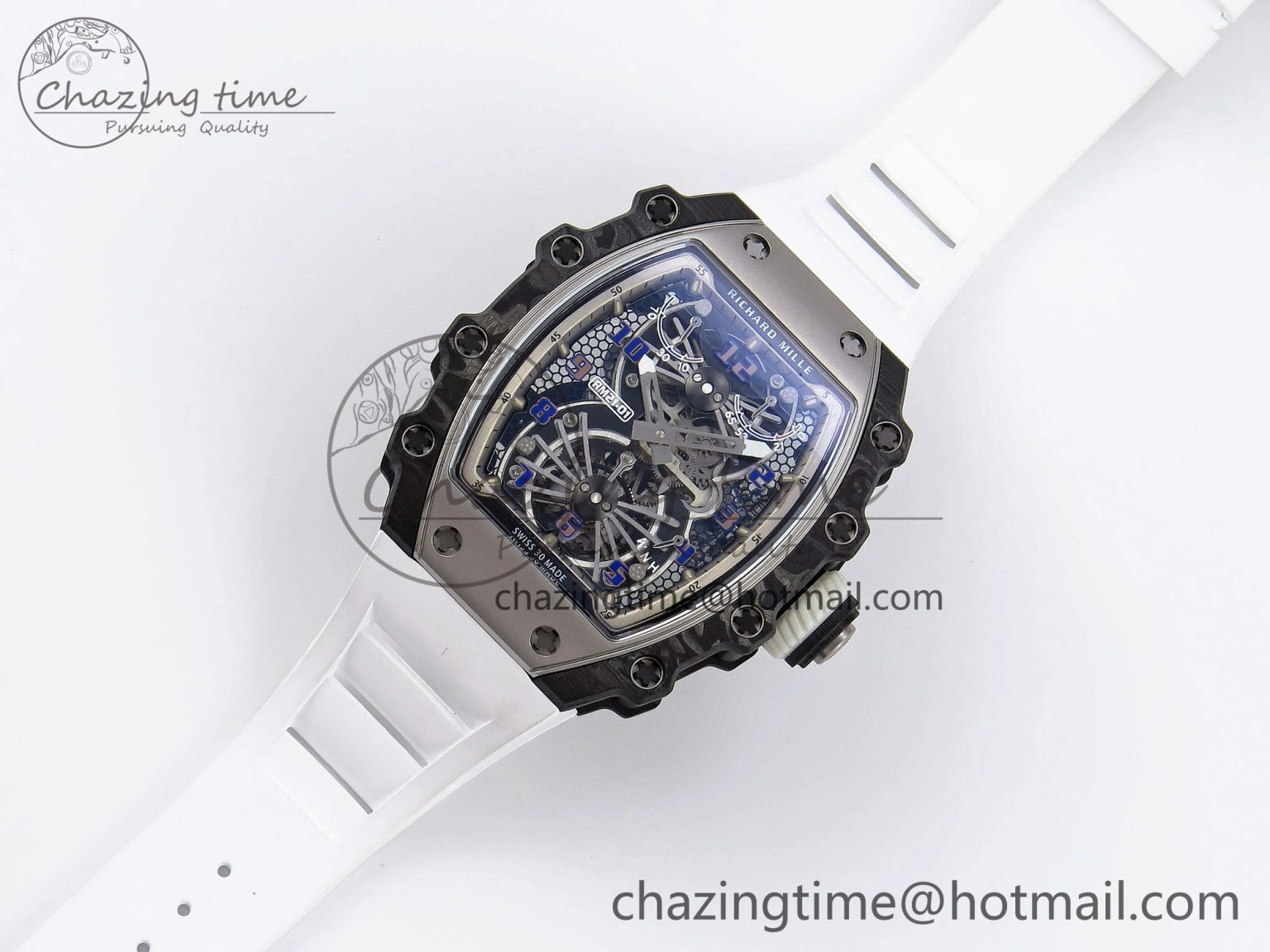 RM21-01 Tourbillon NTPT RMF Best Edition Skeleton Dial on White Rubber Strap Tailored 9322
