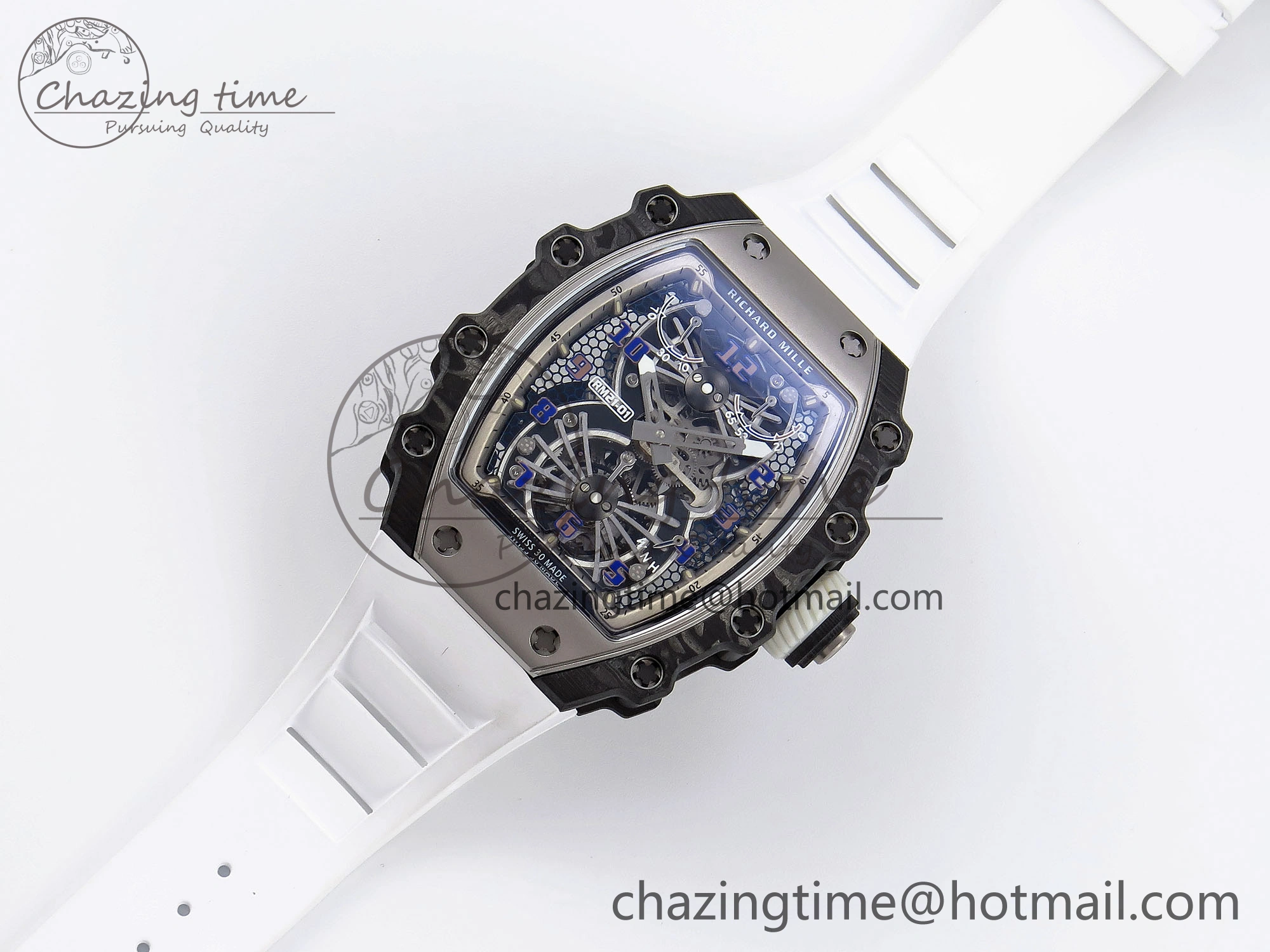 RM21-01 Tourbillon NTPT RMF Best Edition Skeleton Dial on White Rubber Strap Tailored 9322