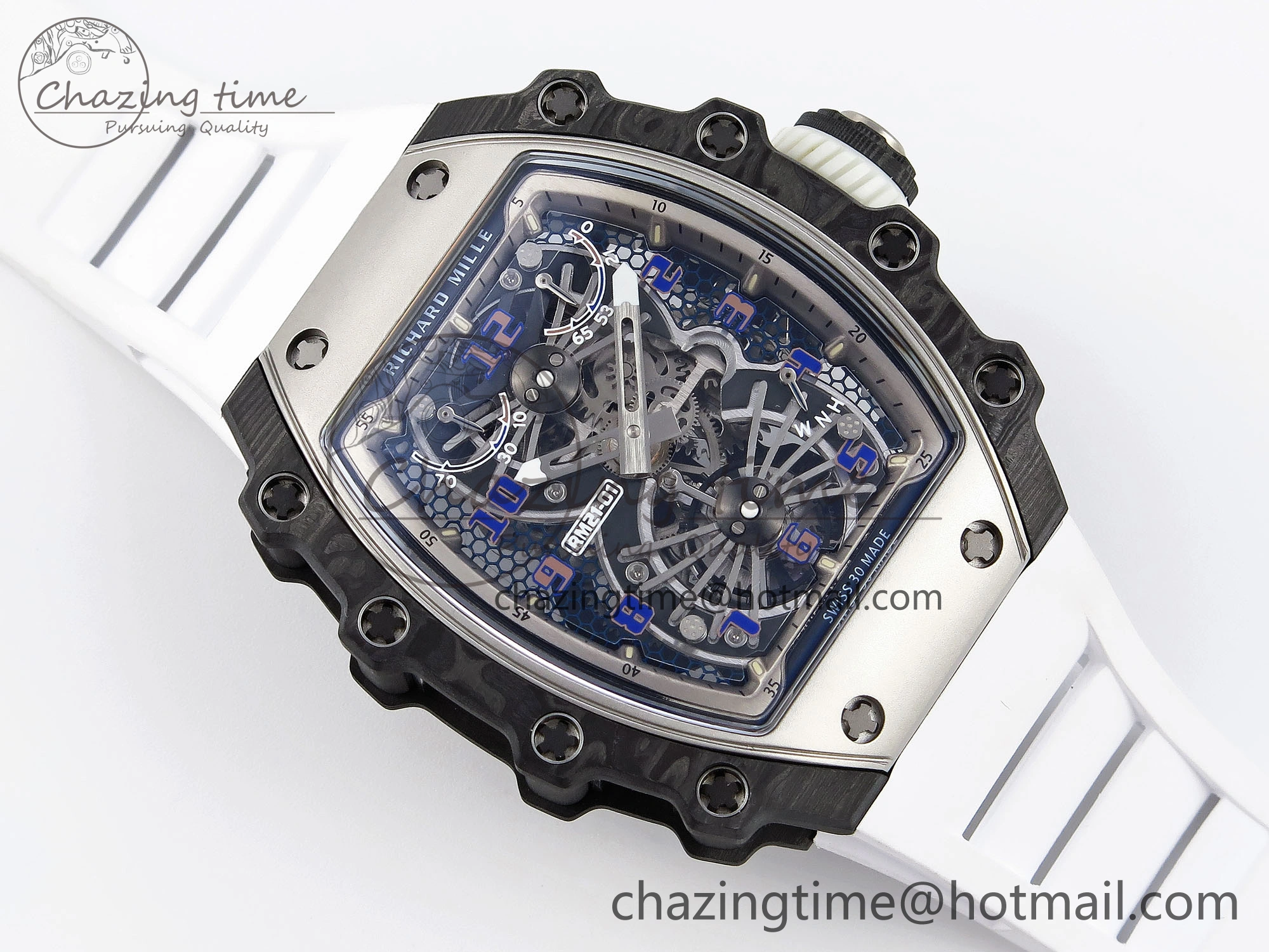 RM21-01 Tourbillon NTPT RMF Best Edition Skeleton Dial on White Rubber Strap Tailored 9322
