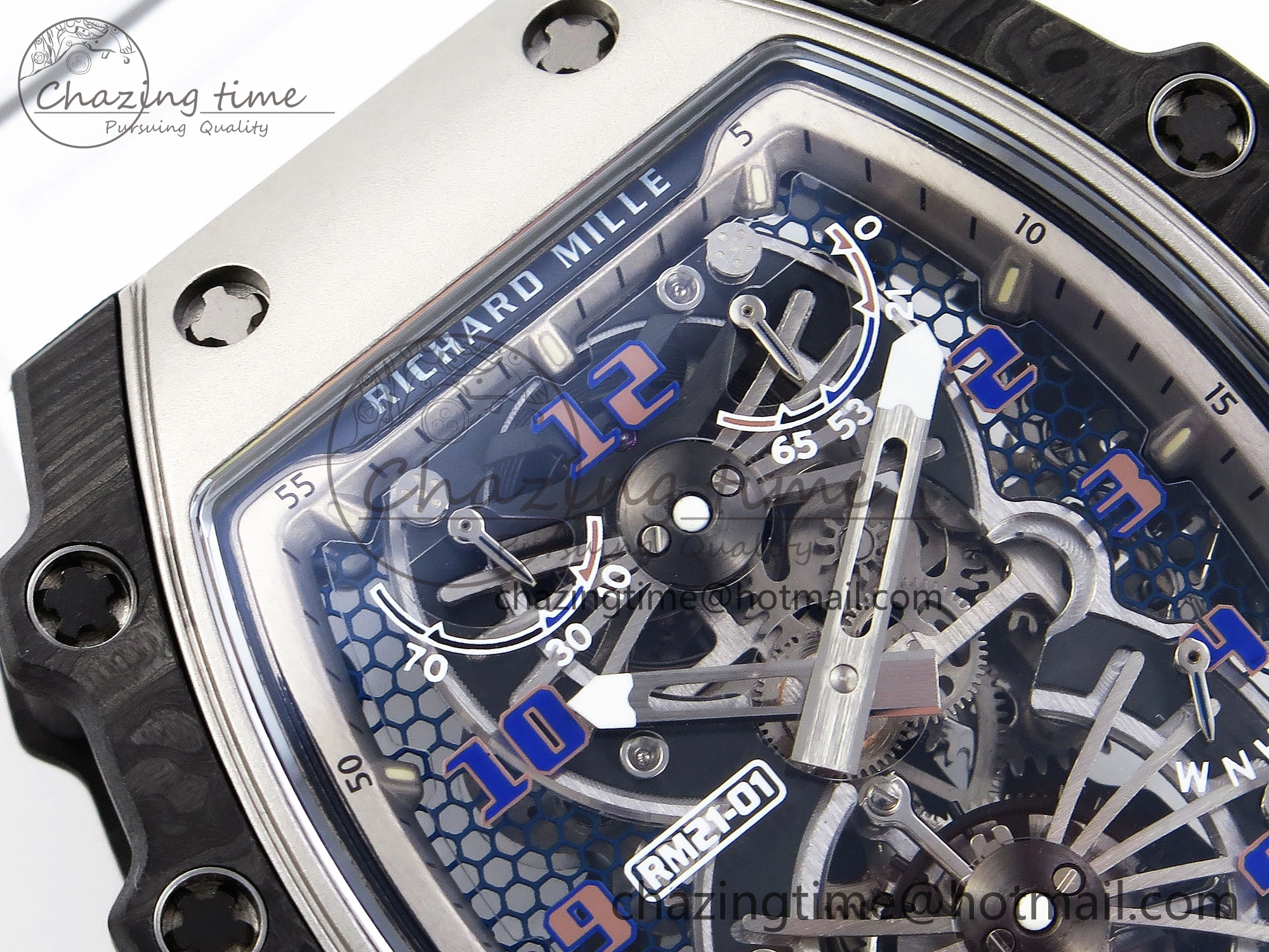 RM21-01 Tourbillon NTPT RMF Best Edition Skeleton Dial on White Rubber Strap Tailored 9322