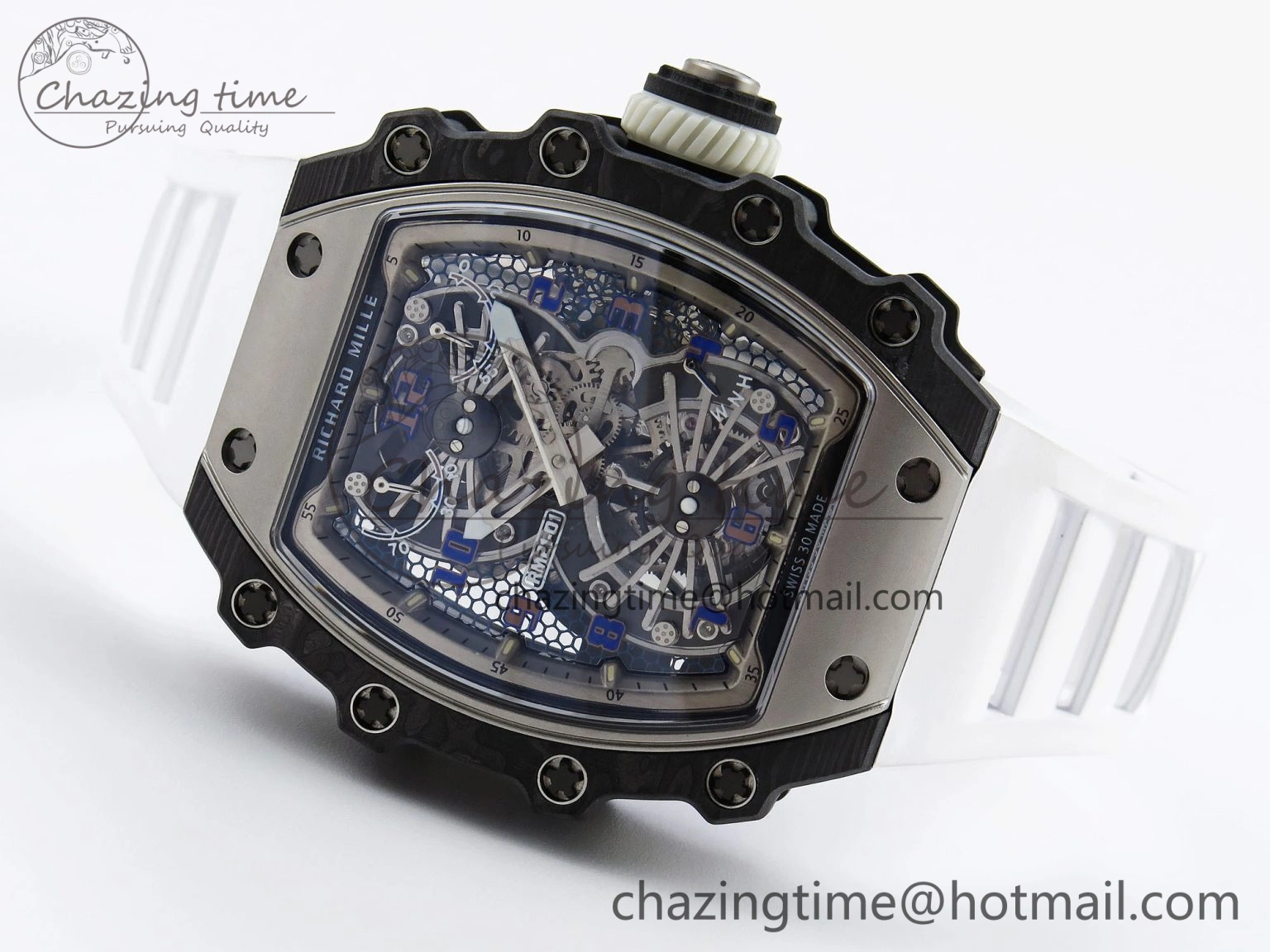 RM21-01 Tourbillon NTPT RMF Best Edition Skeleton Dial on White Rubber Strap Tailored 9322