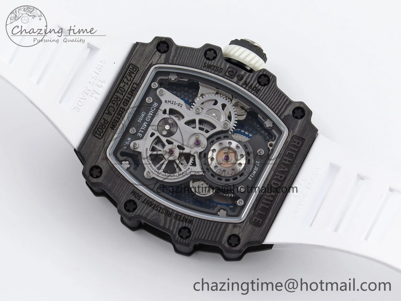 RM21-01 Tourbillon NTPT RMF Best Edition Skeleton Dial on White Rubber Strap Tailored 9322