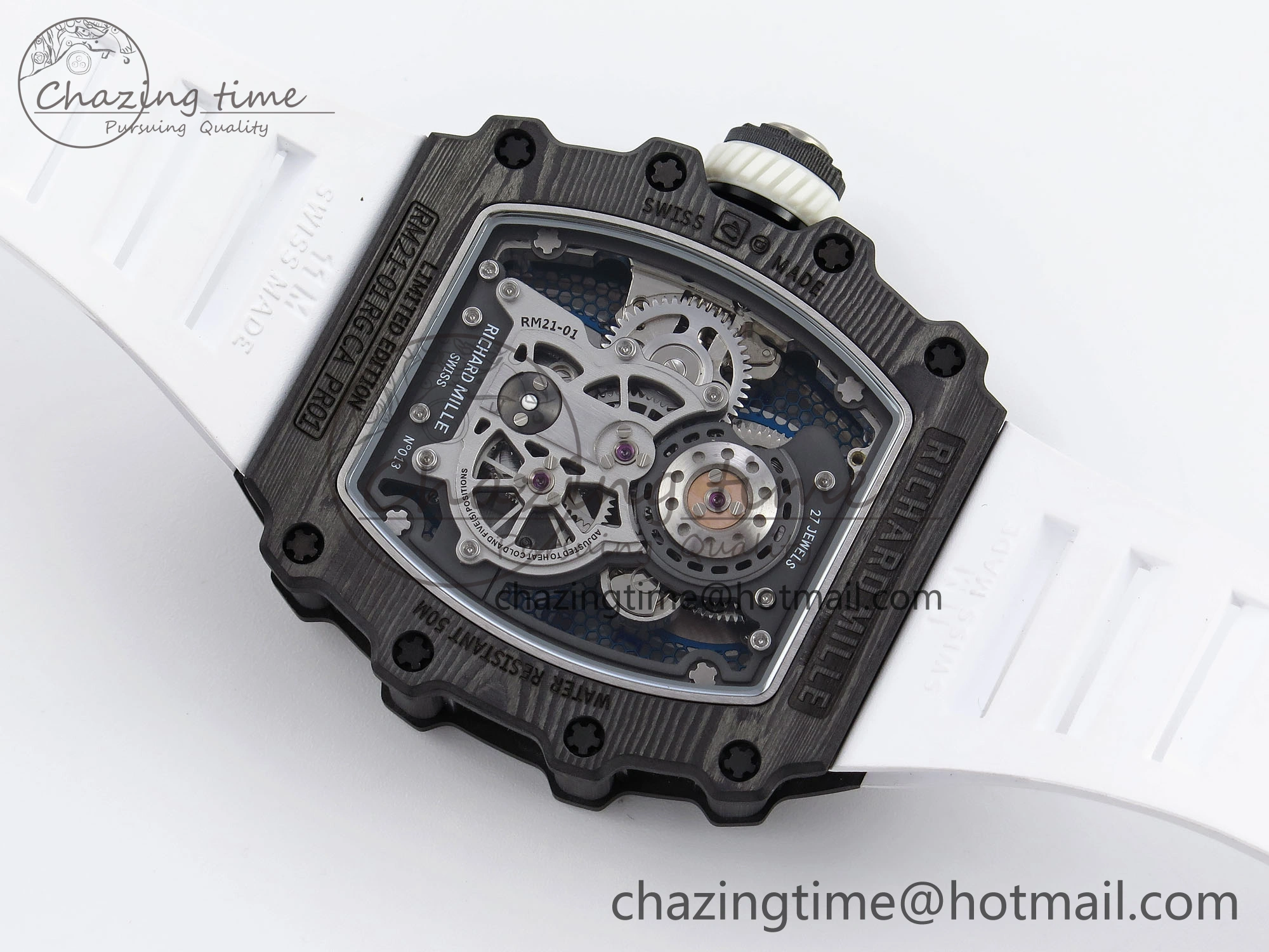 RM21-01 Tourbillon NTPT RMF Best Edition Skeleton Dial on White Rubber Strap Tailored 9322
