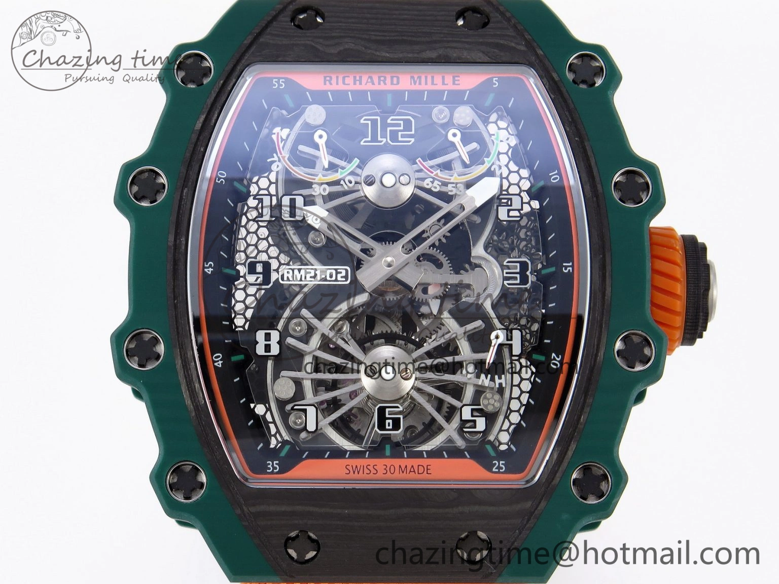 RM21-02 Tourbillon NTPT RMF Best Edition Skeleton Dial on Orange Nylon Strap Durable 9336