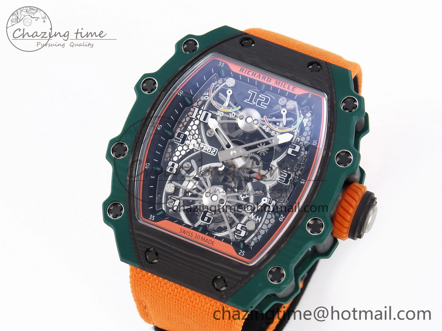 RM21-02 Tourbillon NTPT RMF Best Edition Skeleton Dial on Orange Nylon Strap Durable 9336