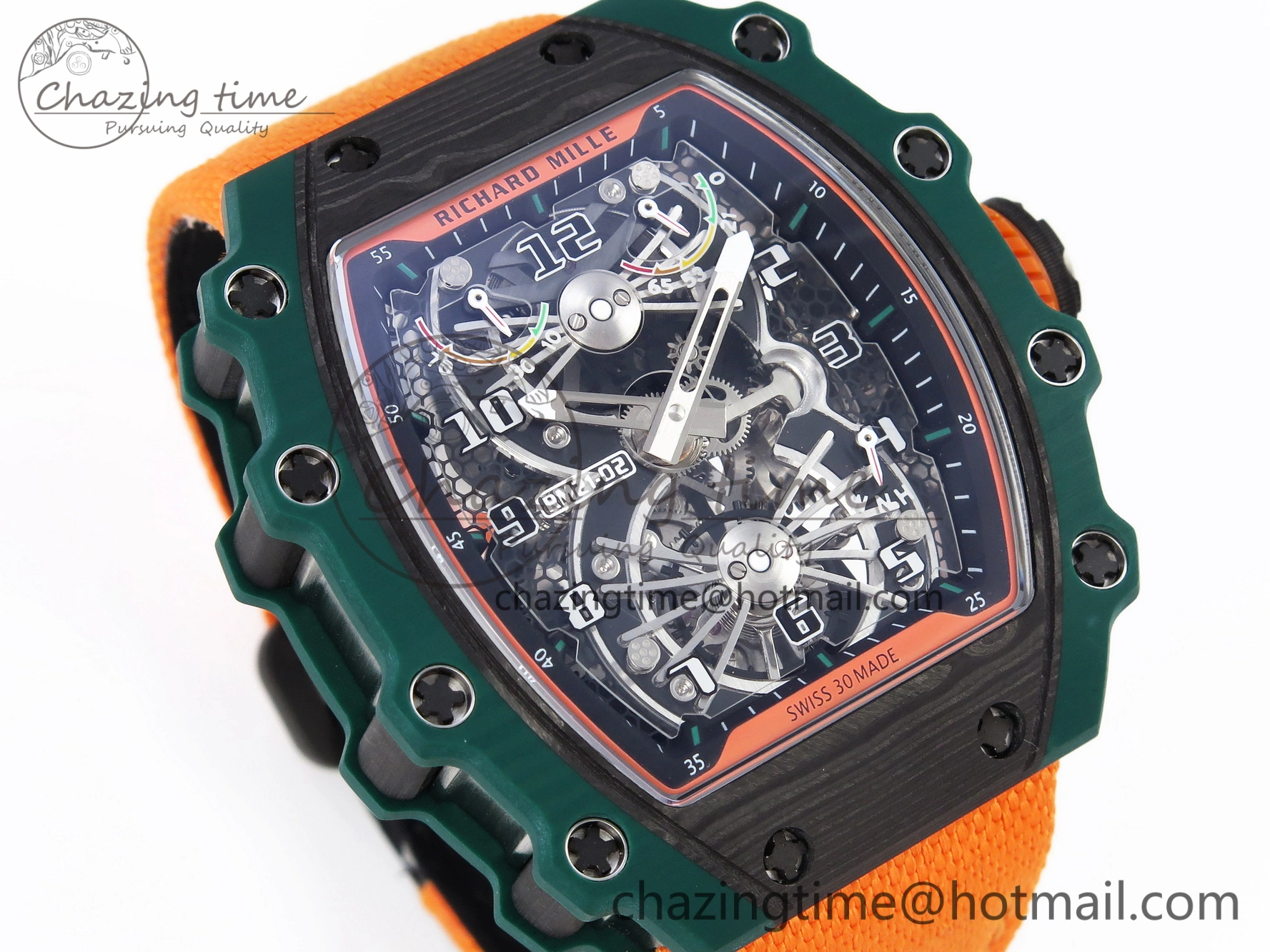 RM21-02 Tourbillon NTPT RMF Best Edition Skeleton Dial on Orange Nylon Strap Durable 9336