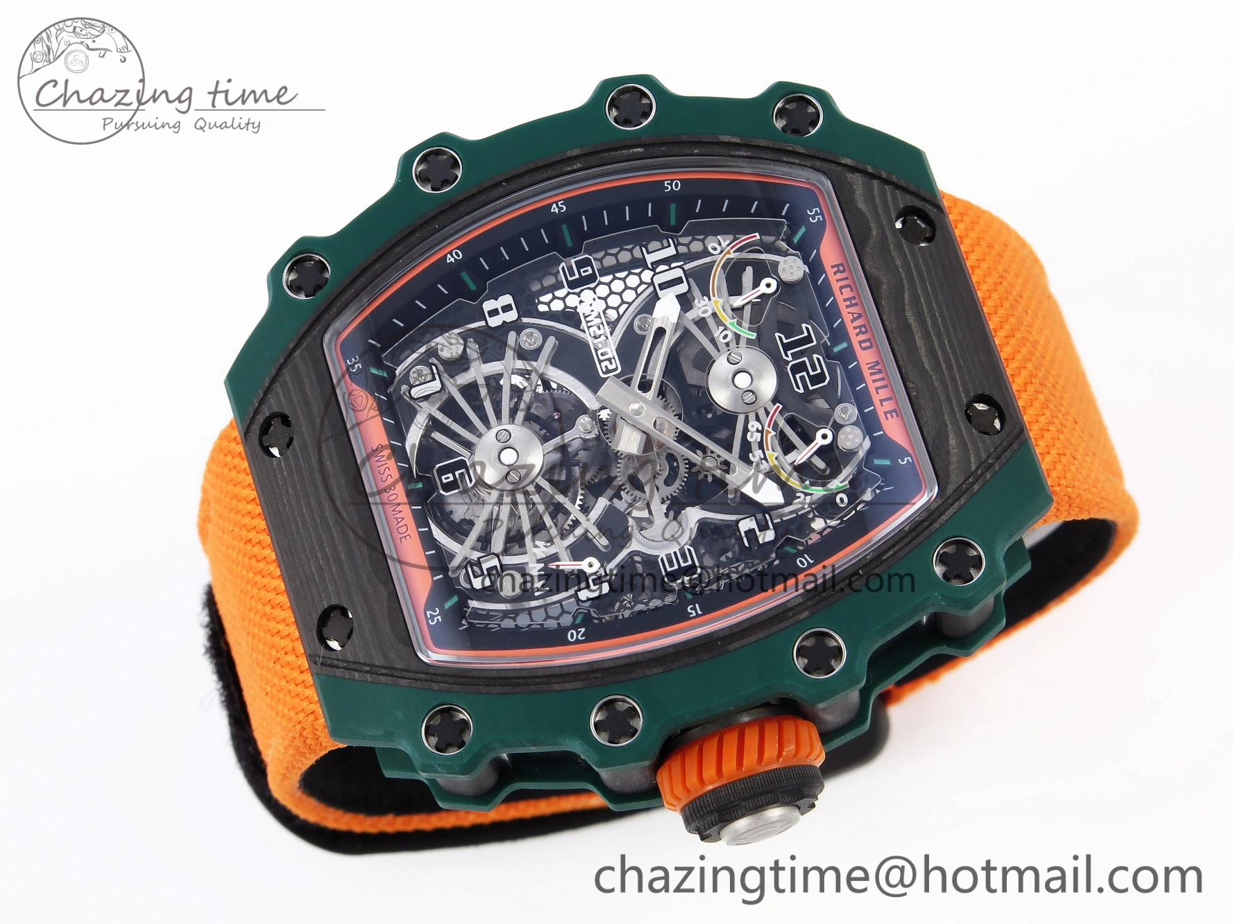 RM21-02 Tourbillon NTPT RMF Best Edition Skeleton Dial on Orange Nylon Strap Durable 9336