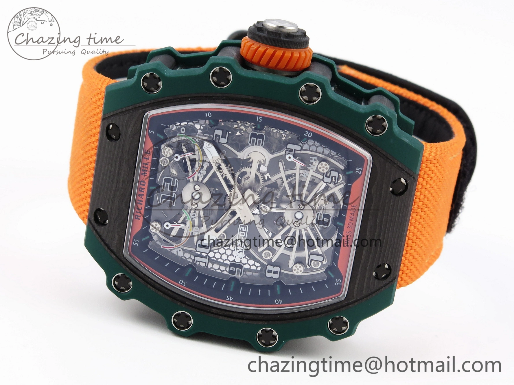RM21-02 Tourbillon NTPT RMF Best Edition Skeleton Dial on Orange Nylon Strap Durable 9336