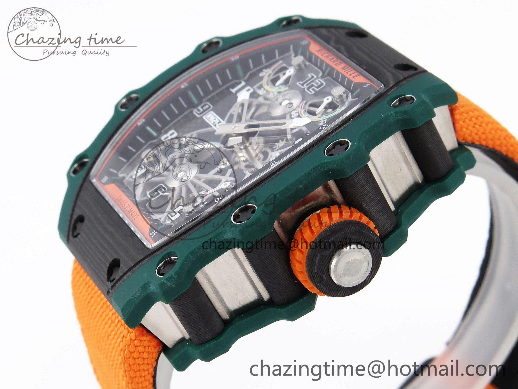 RM21-02 Tourbillon NTPT RMF Best Edition Skeleton Dial on Orange Nylon Strap Durable 9336