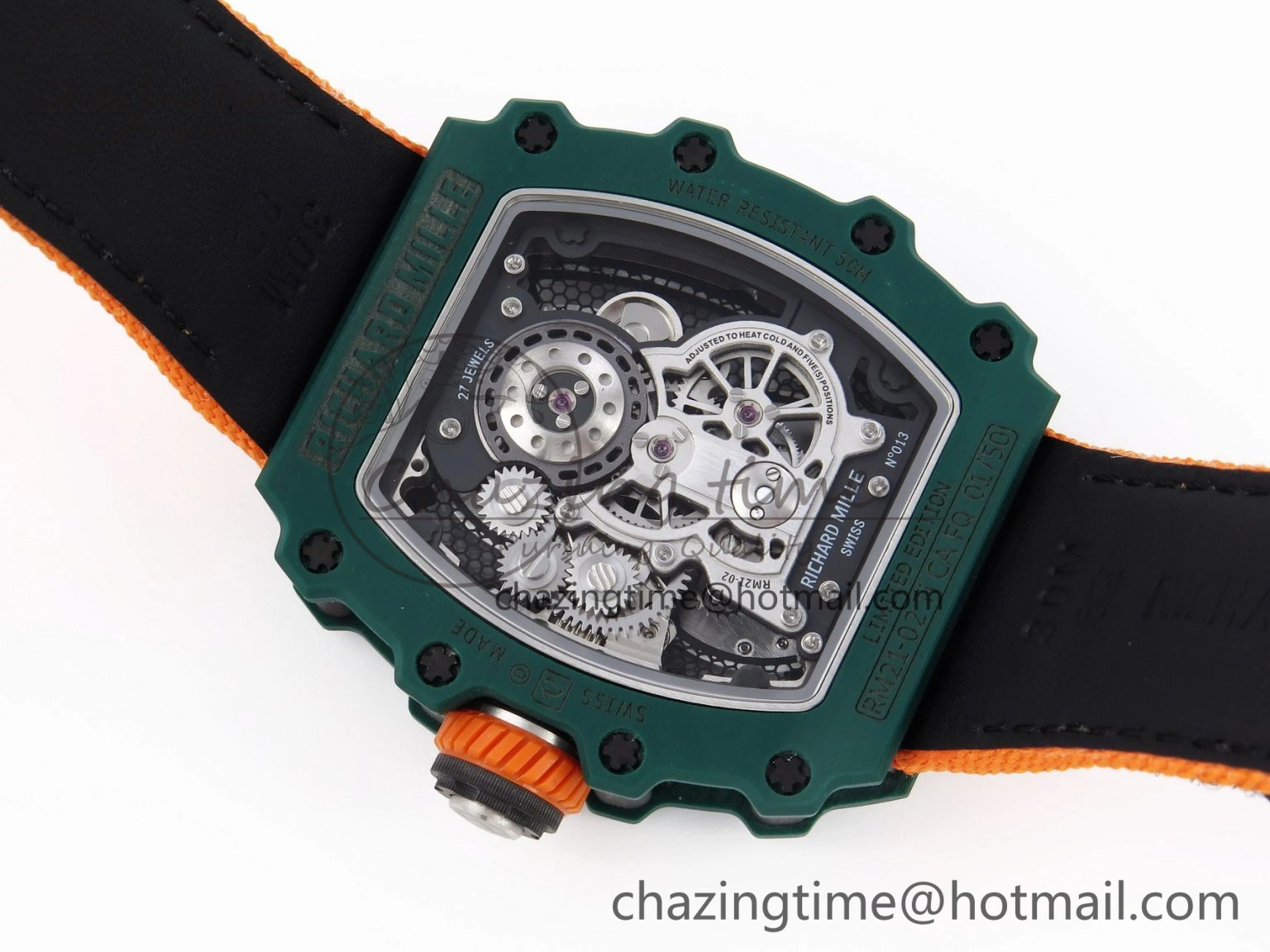RM21-02 Tourbillon NTPT RMF Best Edition Skeleton Dial on Orange Nylon Strap Durable 9336