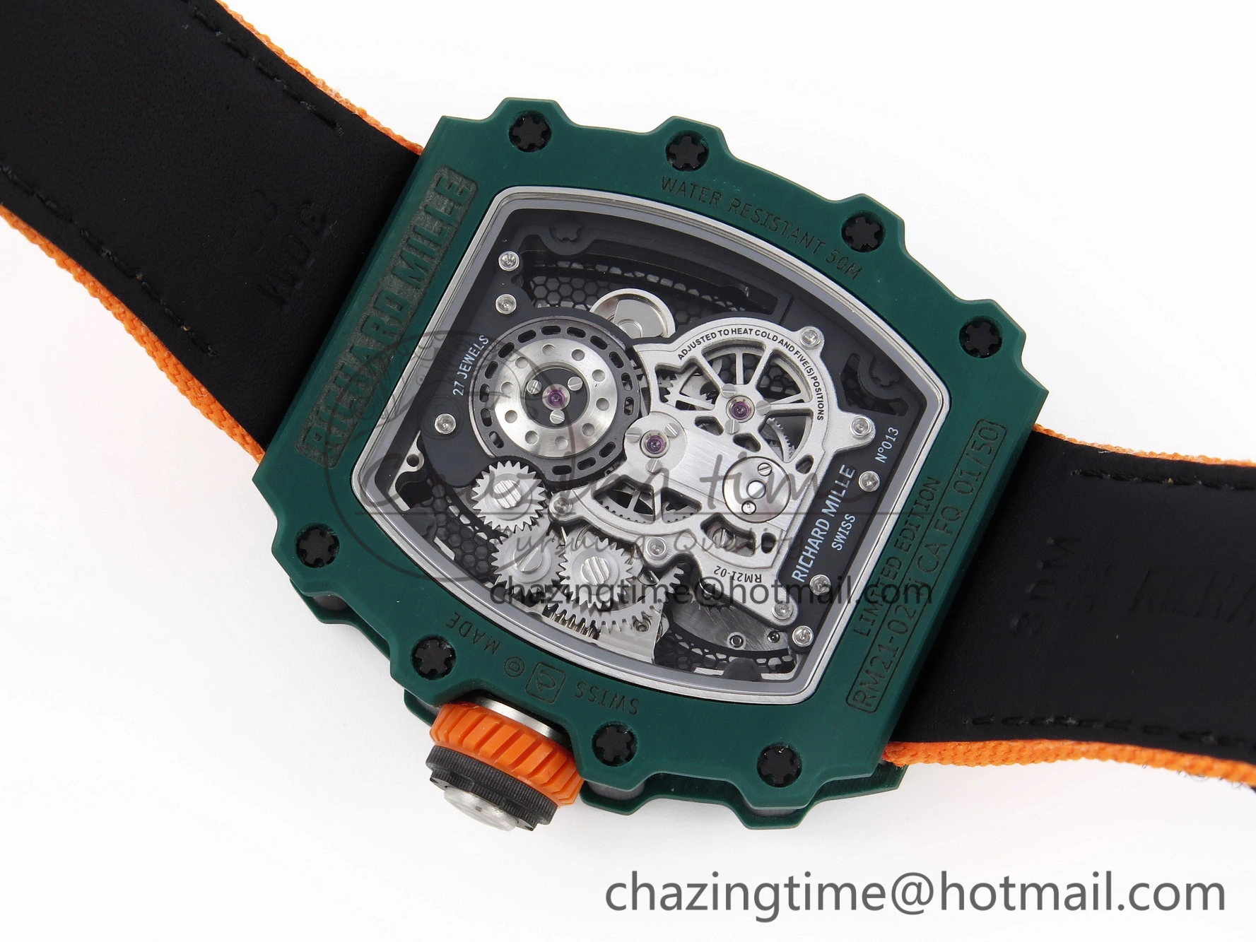 RM21-02 Tourbillon NTPT RMF Best Edition Skeleton Dial on Orange Nylon Strap Durable 9336
