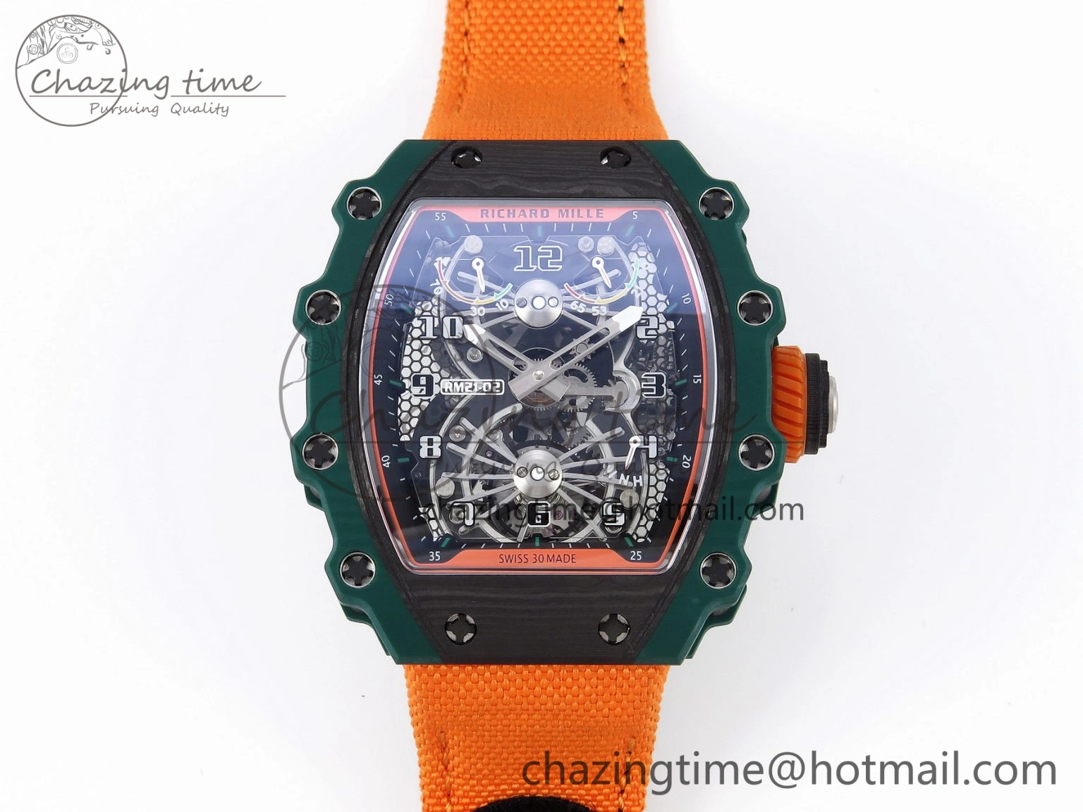 RM21-02 Tourbillon NTPT RMF Best Edition Skeleton Dial on Orange Nylon Strap Durable 9336