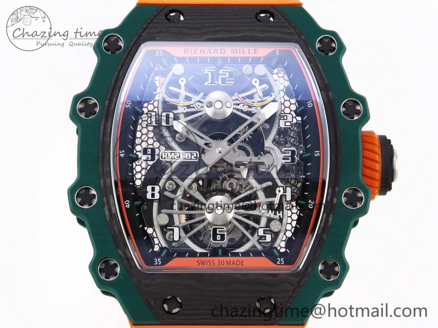 TechFriendly RM21-02 Tourbillon NTPT RMF Best Edition Skeleton Dial on Orange Rubber Strap 9339