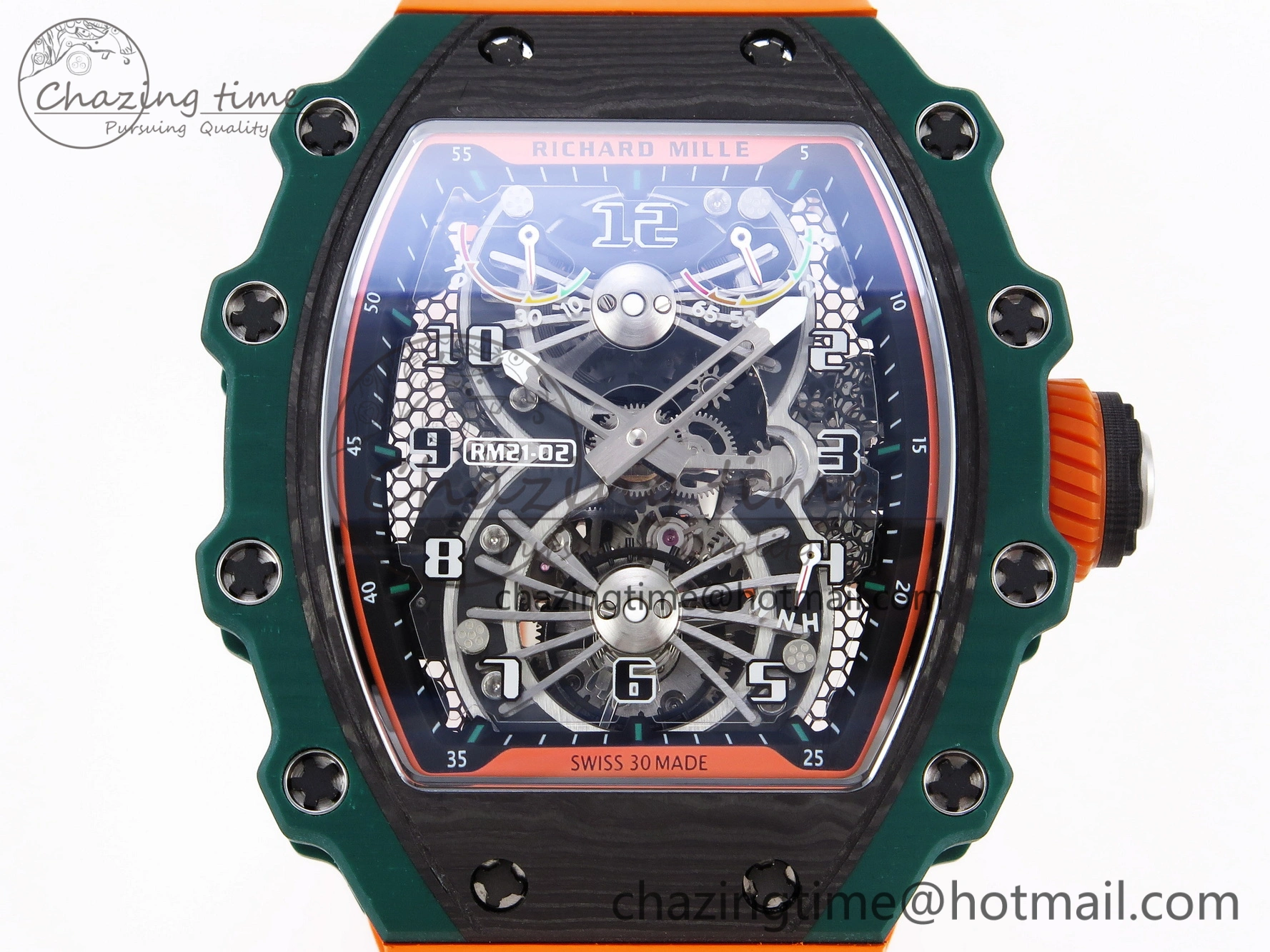 TechFriendly RM21-02 Tourbillon NTPT RMF Best Edition Skeleton Dial on Orange Rubber Strap 9339