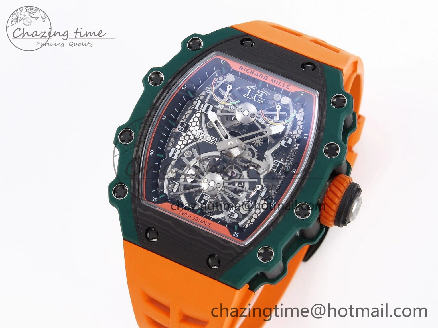 TechFriendly RM21-02 Tourbillon NTPT RMF Best Edition Skeleton Dial on Orange Rubber Strap 9339