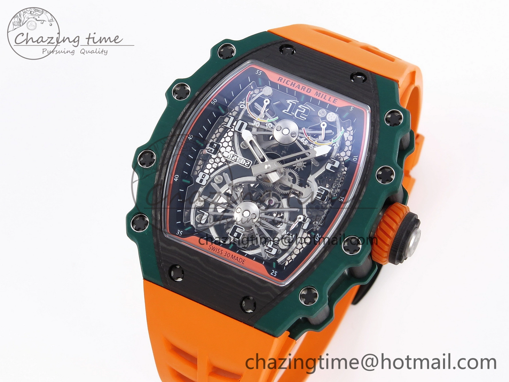 TechFriendly RM21-02 Tourbillon NTPT RMF Best Edition Skeleton Dial on Orange Rubber Strap 9339