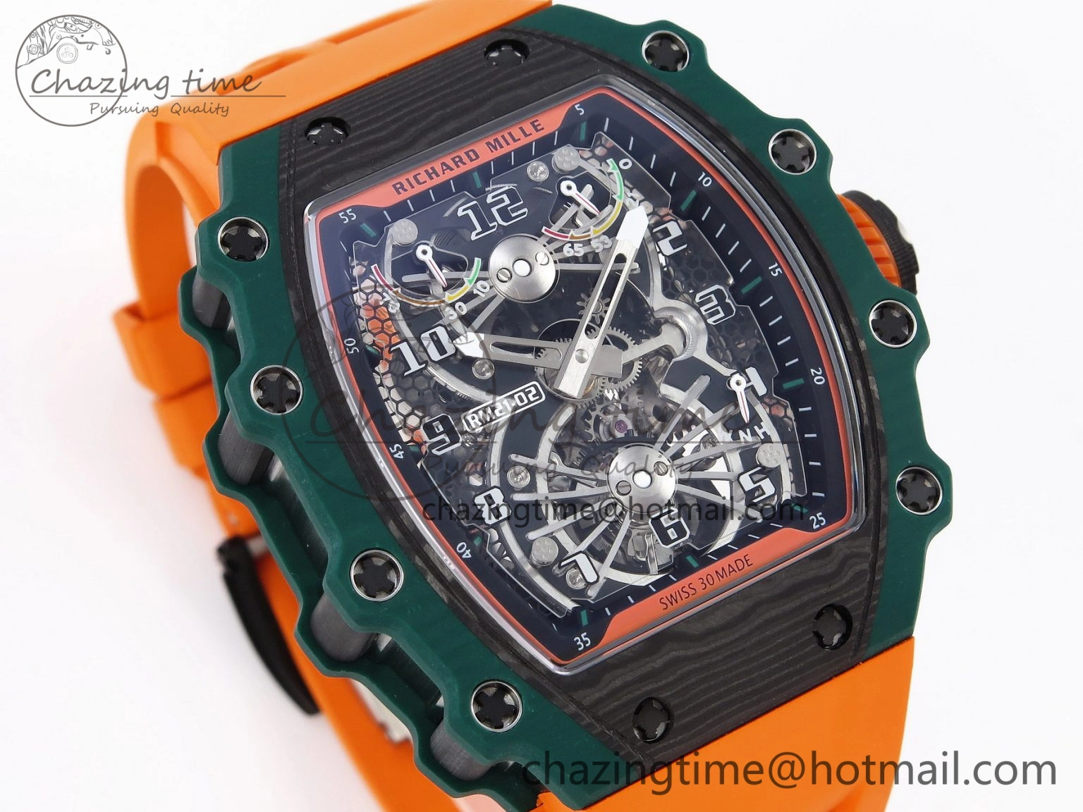 TechFriendly RM21-02 Tourbillon NTPT RMF Best Edition Skeleton Dial on Orange Rubber Strap 9339
