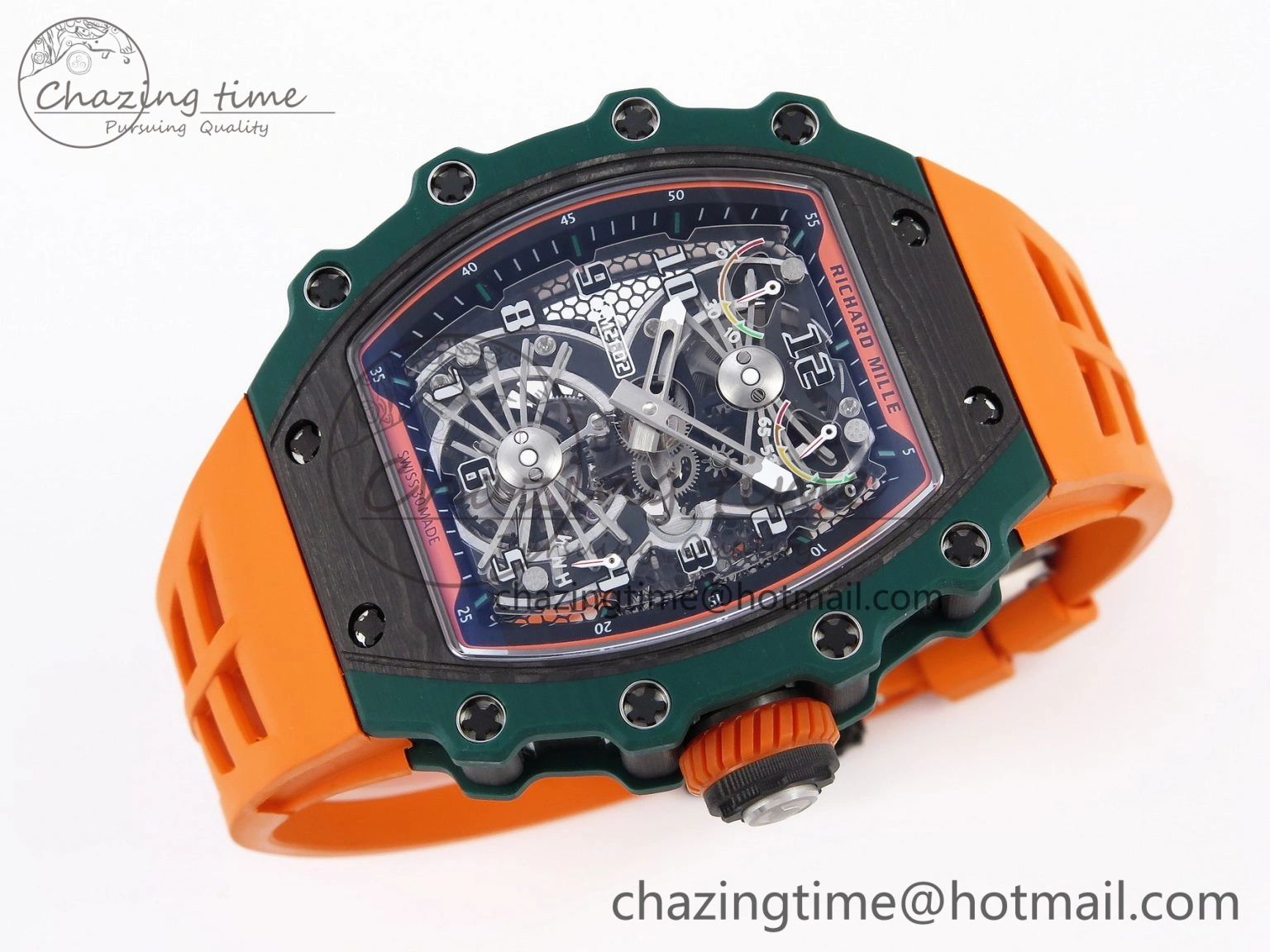 TechFriendly RM21-02 Tourbillon NTPT RMF Best Edition Skeleton Dial on Orange Rubber Strap 9339