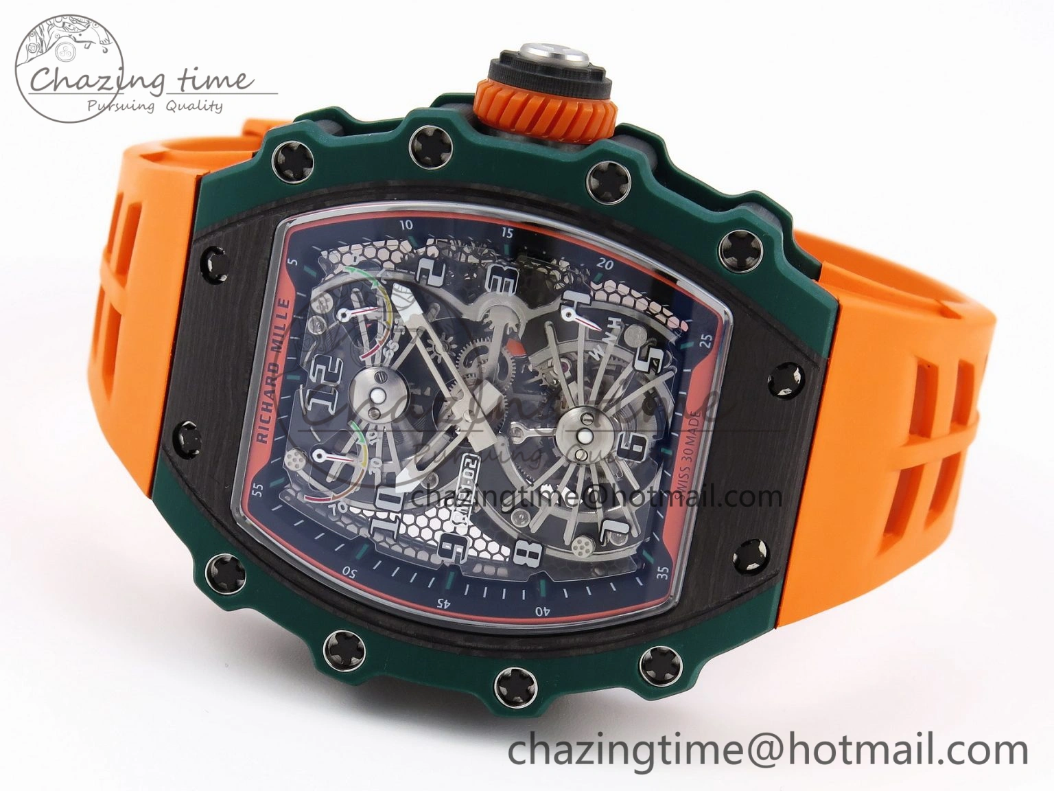 TechFriendly RM21-02 Tourbillon NTPT RMF Best Edition Skeleton Dial on Orange Rubber Strap 9339