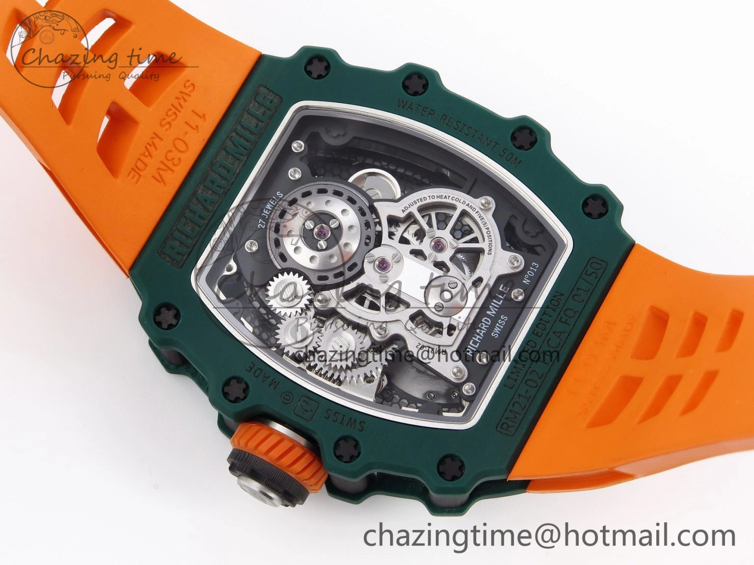 TechFriendly RM21-02 Tourbillon NTPT RMF Best Edition Skeleton Dial on Orange Rubber Strap 9339