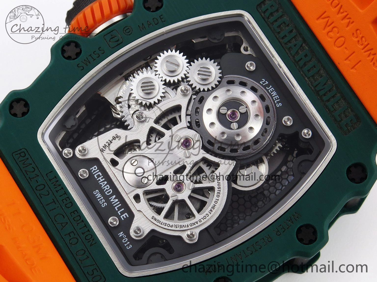 TechFriendly RM21-02 Tourbillon NTPT RMF Best Edition Skeleton Dial on Orange Rubber Strap 9339