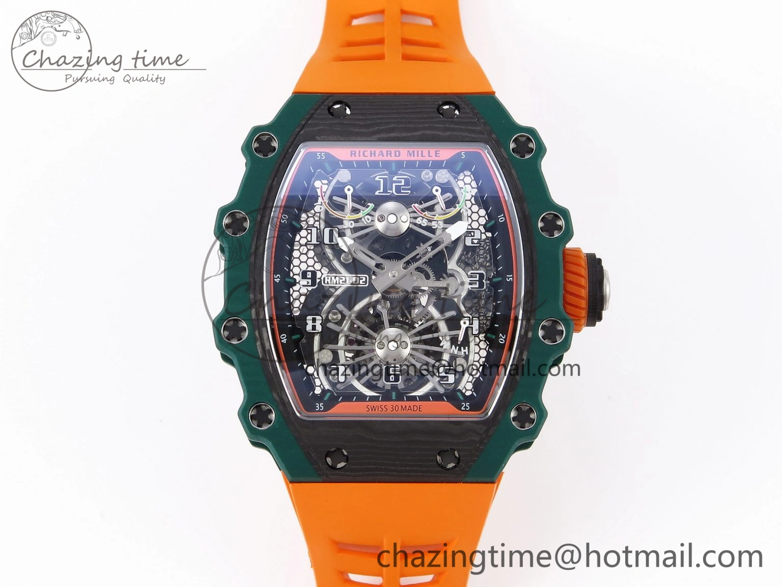 TechFriendly RM21-02 Tourbillon NTPT RMF Best Edition Skeleton Dial on Orange Rubber Strap 9339