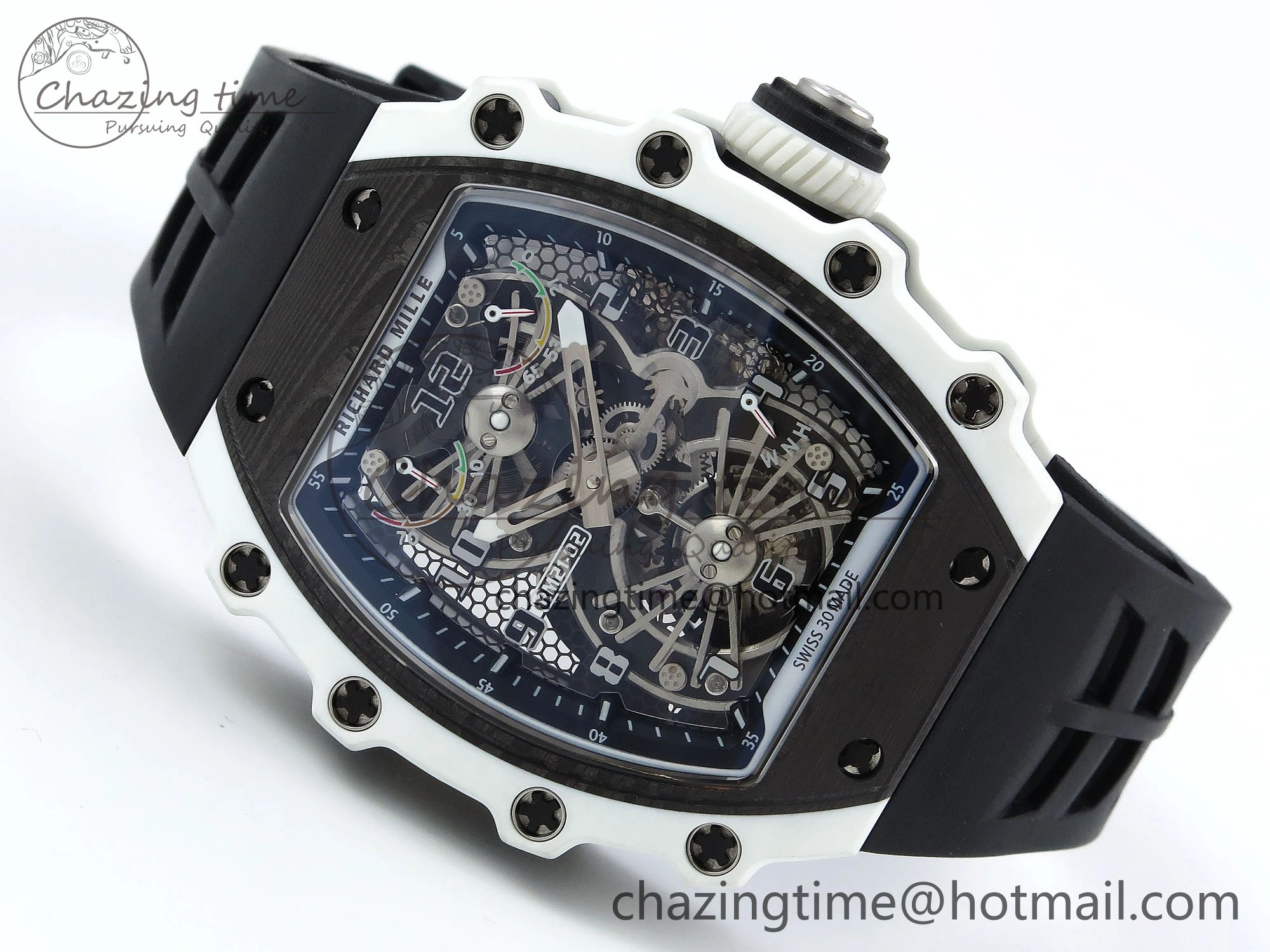 RM21-02 Tourbillon White Quartz Fiber Black Carbon RMF Best Edition on Black Rubber Strap SunProtective 9293