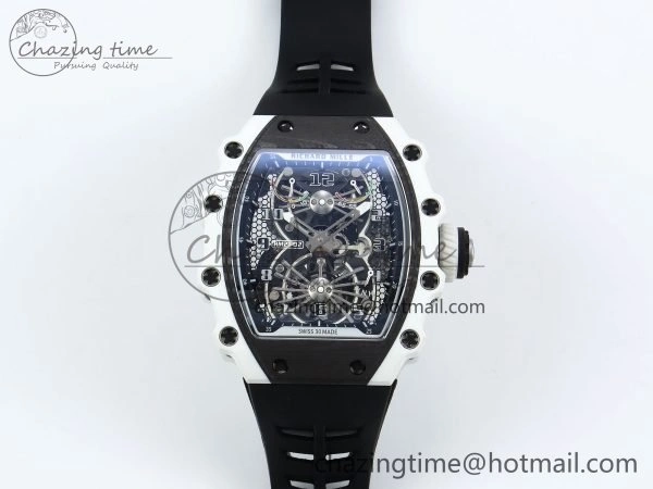 RM21-02 Tourbillon White Quartz Fiber Black Carbon RMF Best Edition on Black Rubber Strap SunProtective 9293